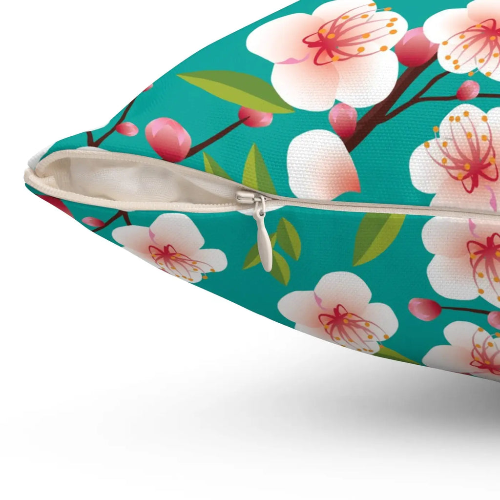 Pink Flowers Polyester Square Pillow - Spun Comfort - DipaliZ