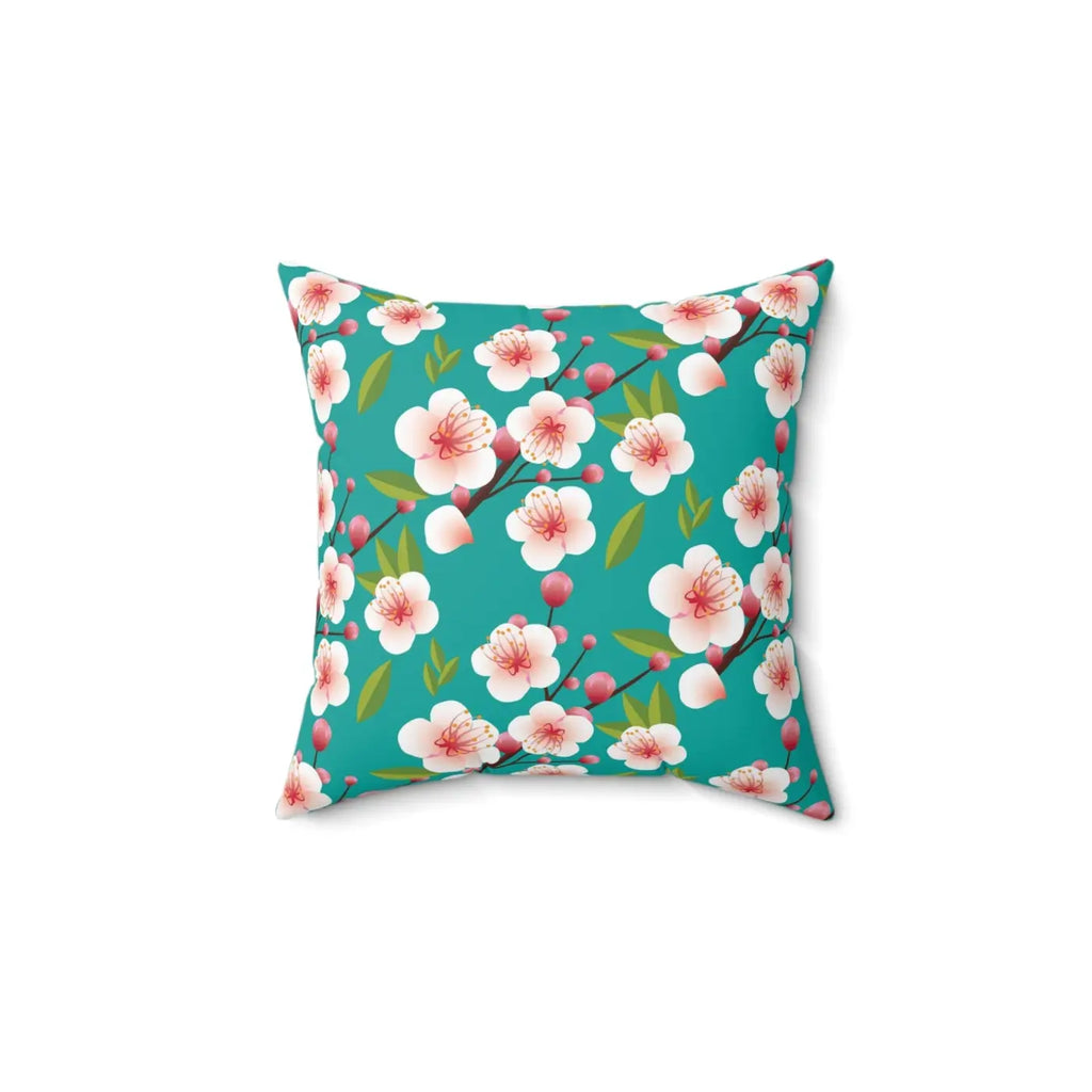 Pink Flowers Polyester Square Pillow - Spun Comfort - DipaliZ