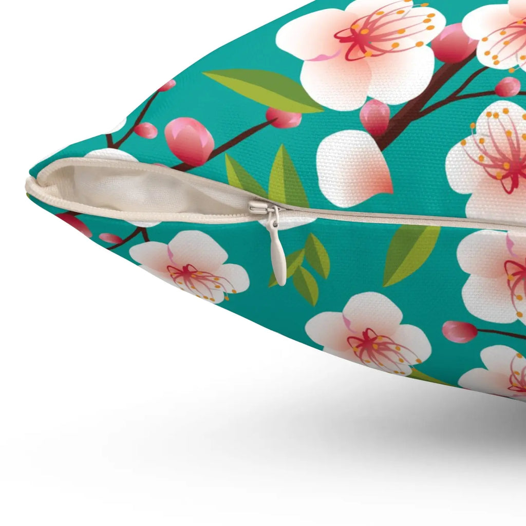 Pink Flowers Polyester Square Pillow - Spun Comfort - DipaliZ