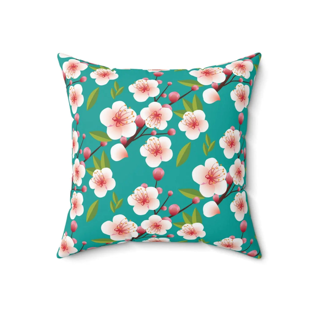 Pink Flowers Polyester Square Pillow - Spun Comfort - DipaliZ