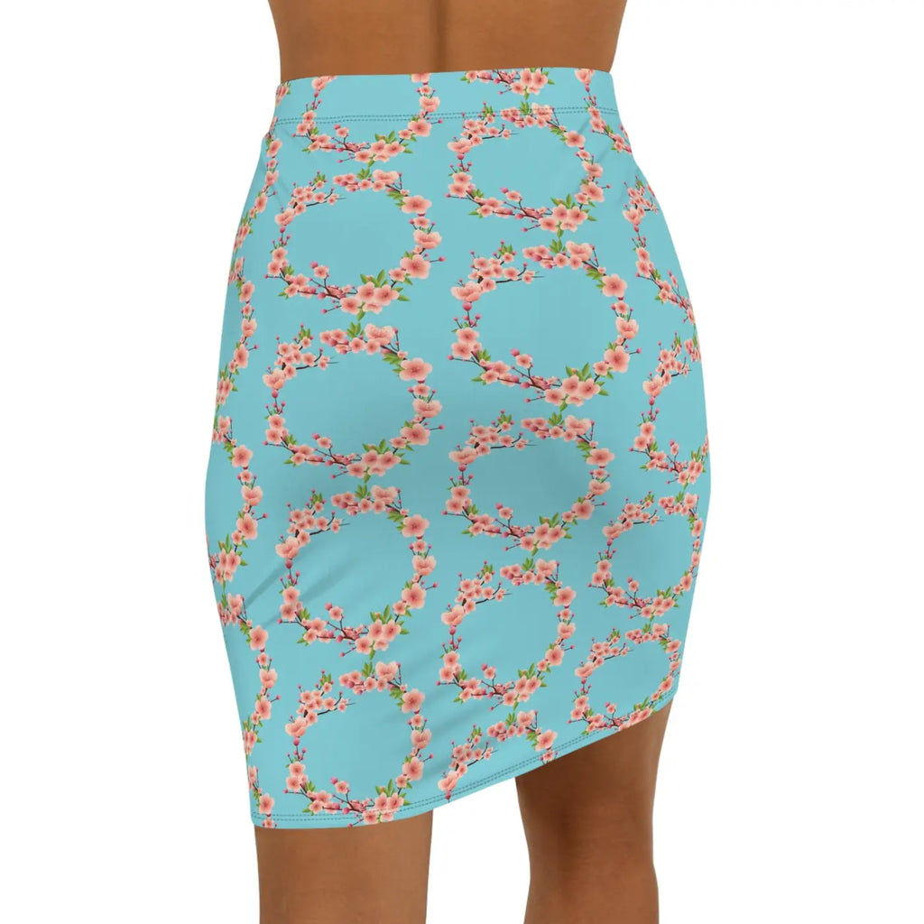 Pink Flowers Mini Skirt - Teal Floral Women's Design - DipaliZ