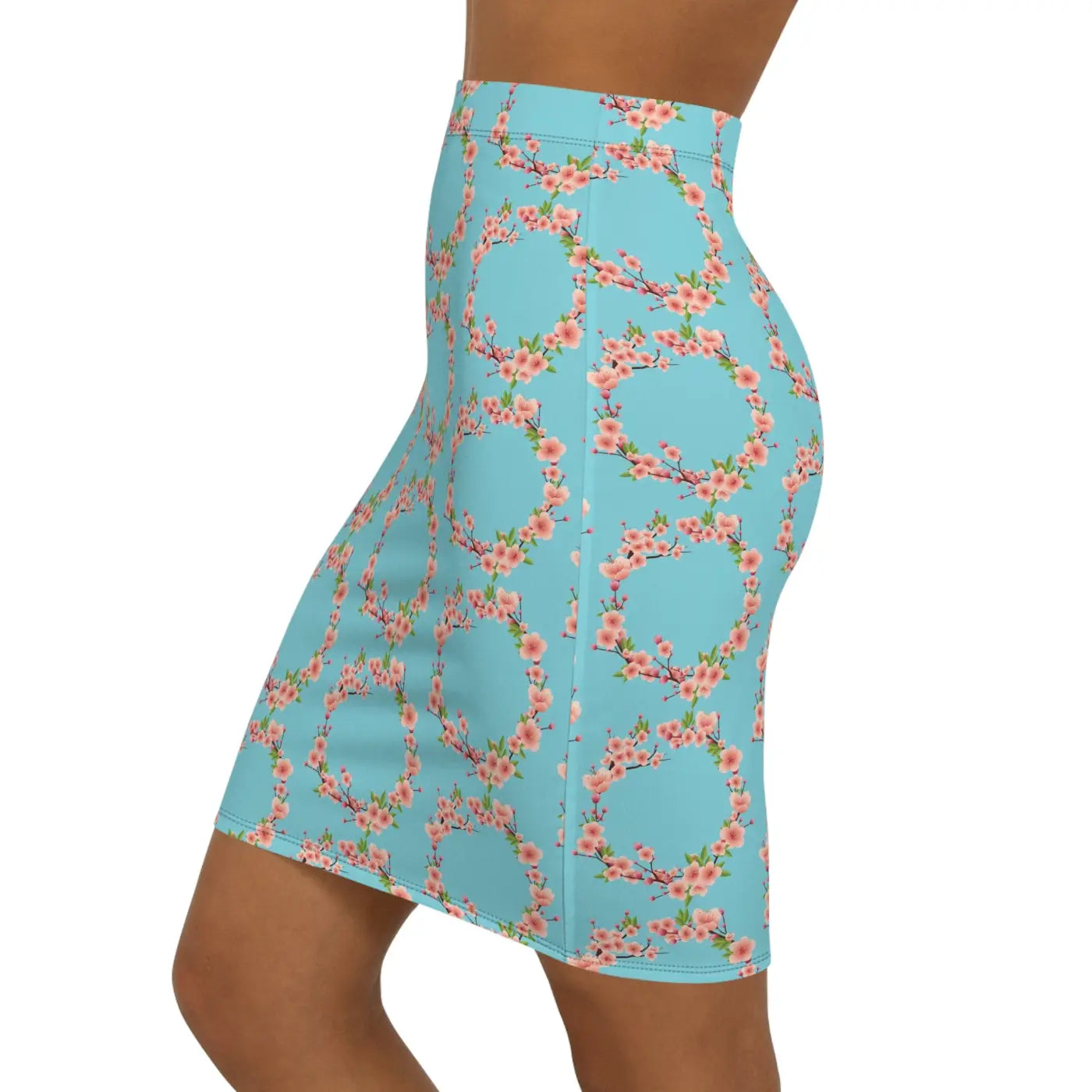 Pink Flowers Mini Skirt - Teal Floral Women's Design - DipaliZ