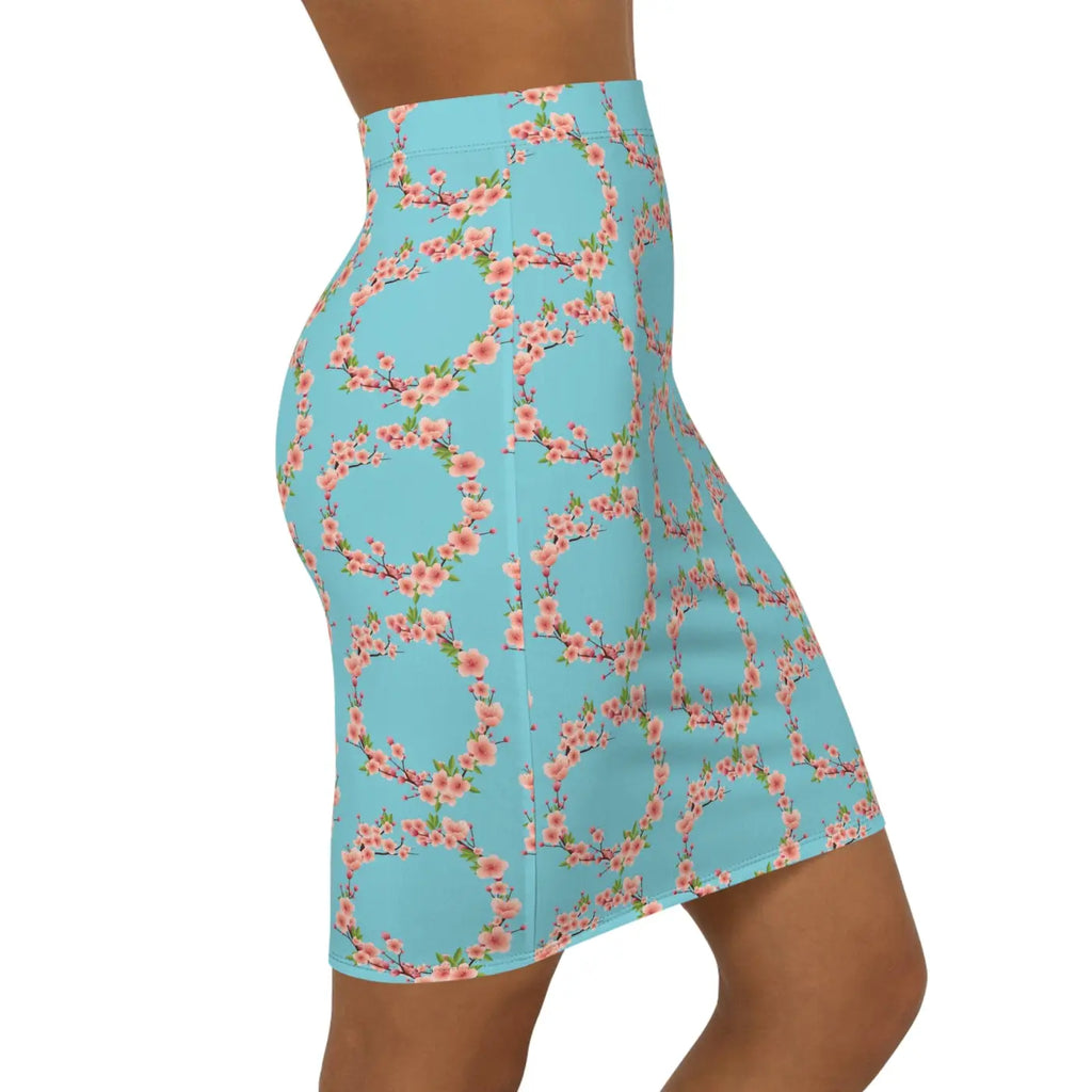 Pink Flowers Mini Skirt - Teal Floral Women's Design - DipaliZ