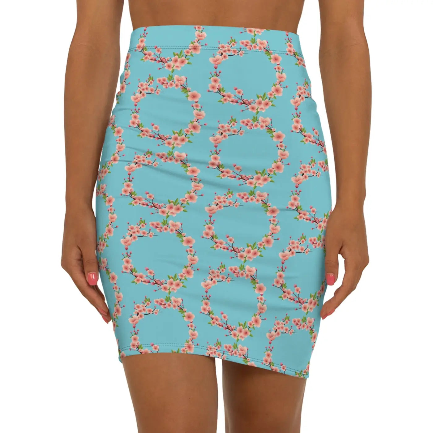 Pink Flowers Mini Skirt - Teal Floral Women's Design - DipaliZ