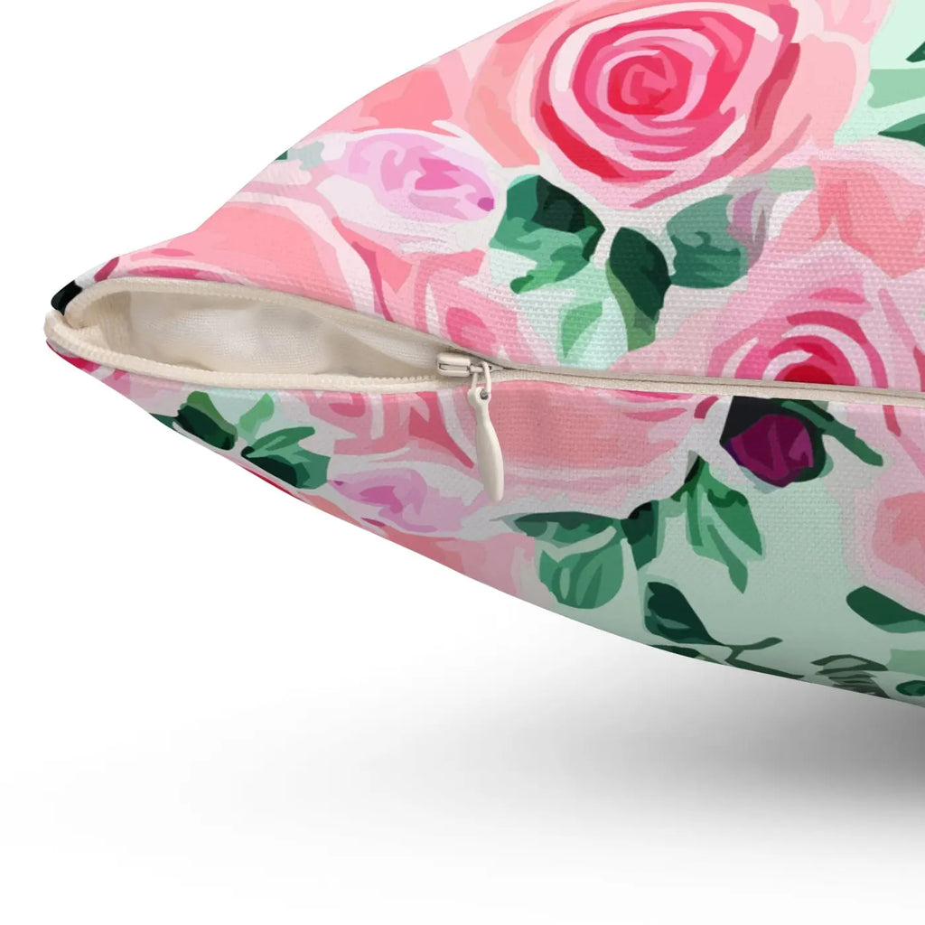 Pink Roses Throw Pillow - Polyester Square Design - DipaliZ