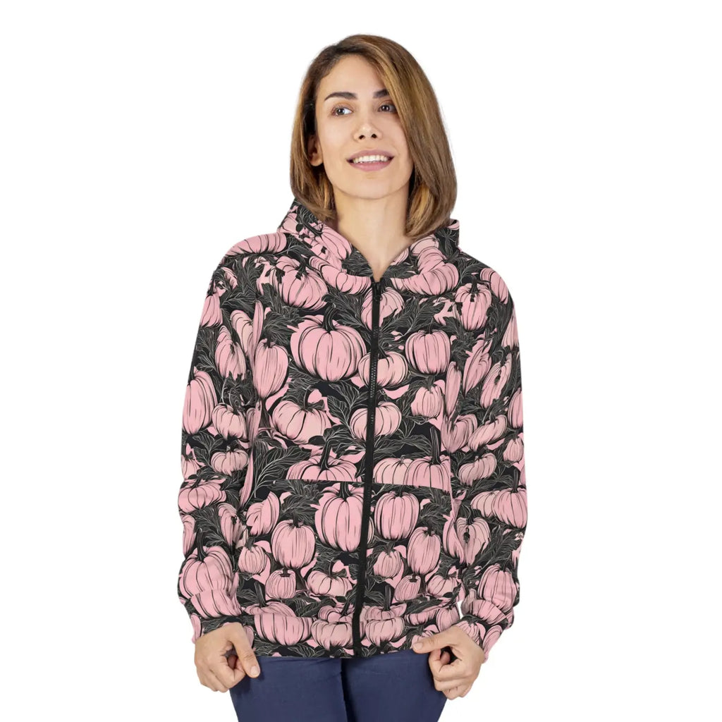 Pumpkins Pattern Unisex Zip Hoodie - Fall Cozy Wear - DipaliZ