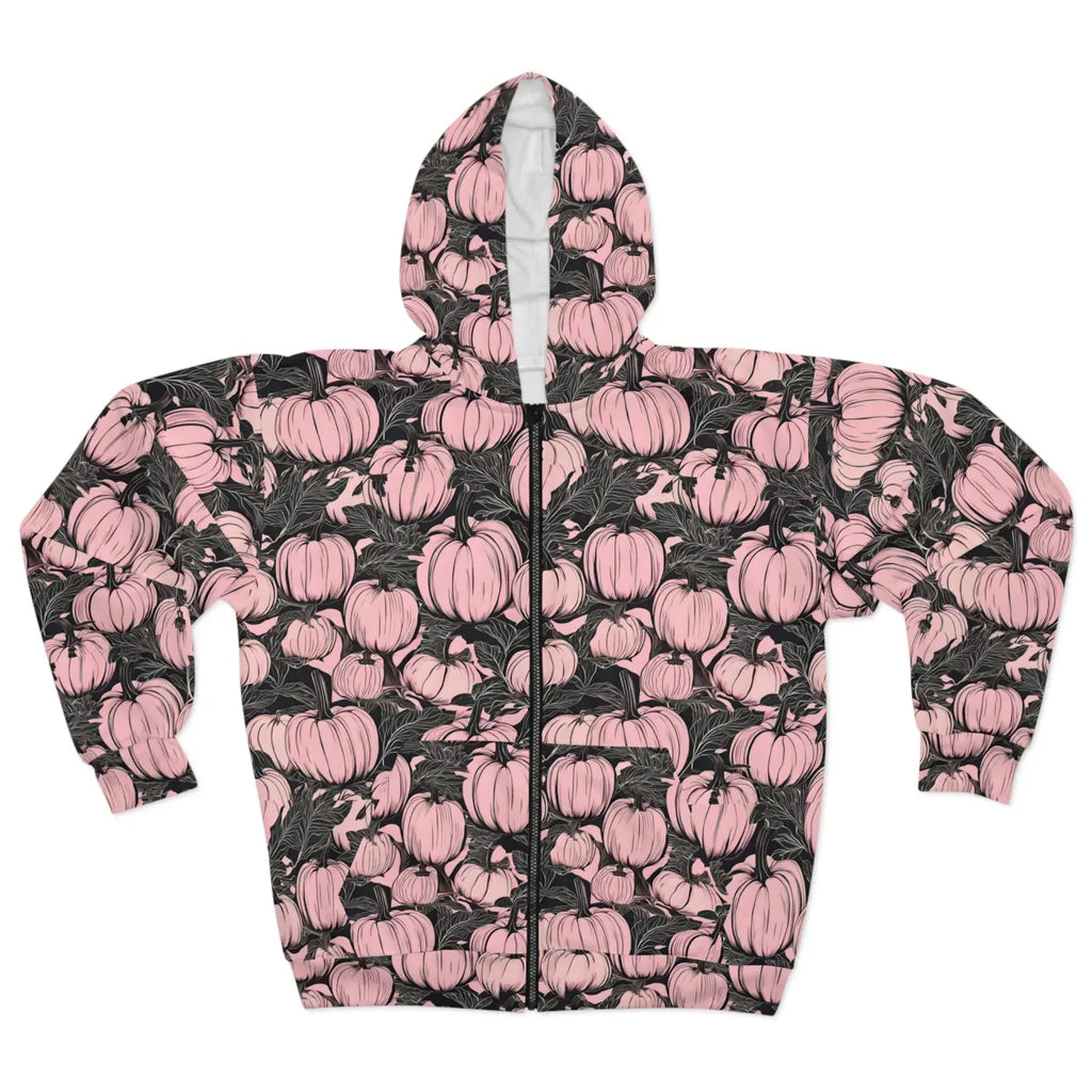 Pumpkins Pattern Unisex Zip Hoodie - Fall Cozy Wear - DipaliZ