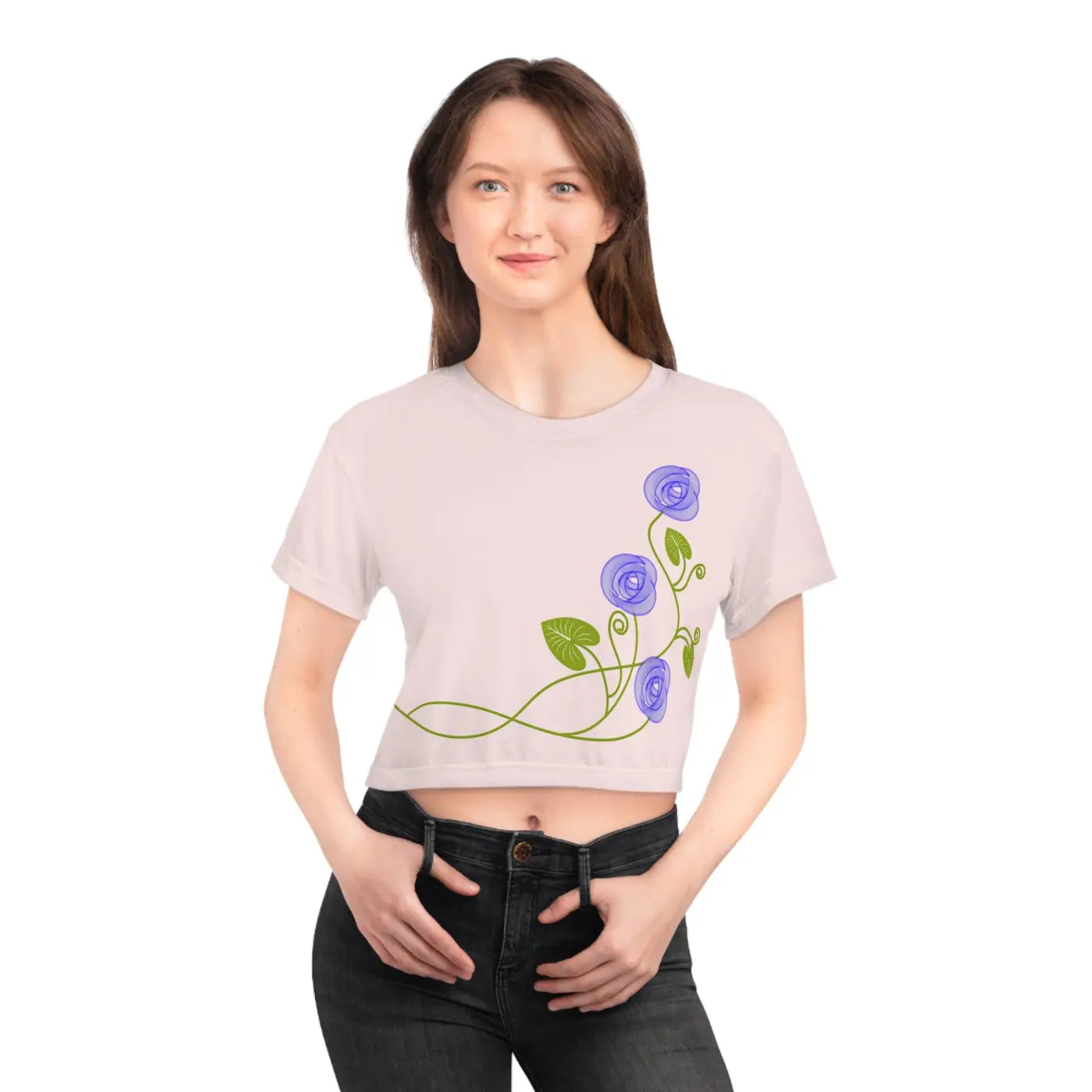 Purple Flowers AOP Crop Tee - Vibrant Vine Design - DipaliZ
