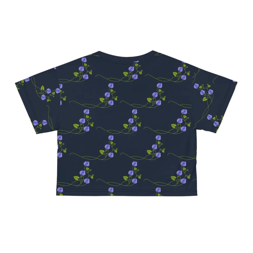 Purple Flowers AOP Crop Tee - Navy Blue Floral - DipaliZ