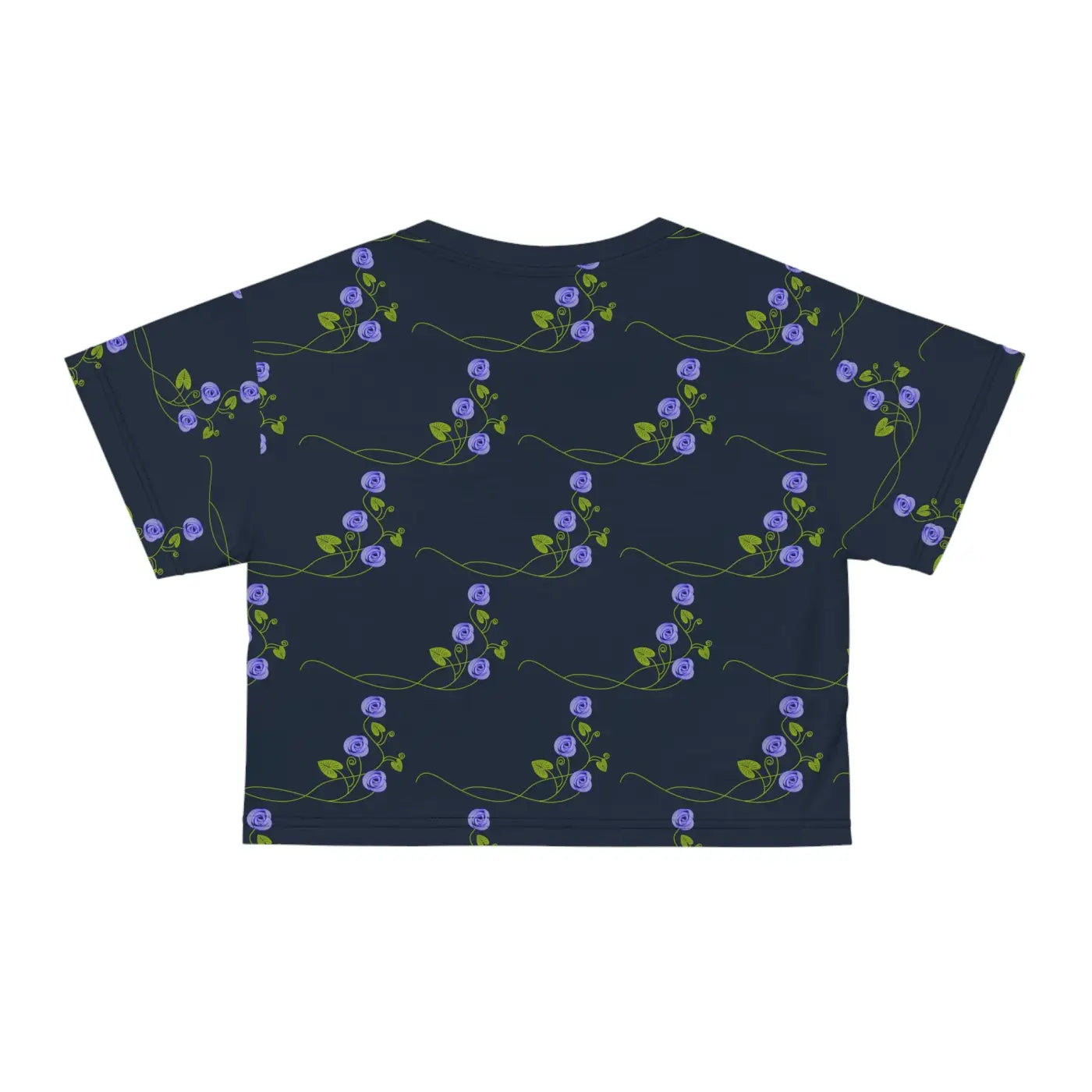 Purple Flowers AOP Crop Tee - Navy Blue Floral - DipaliZ