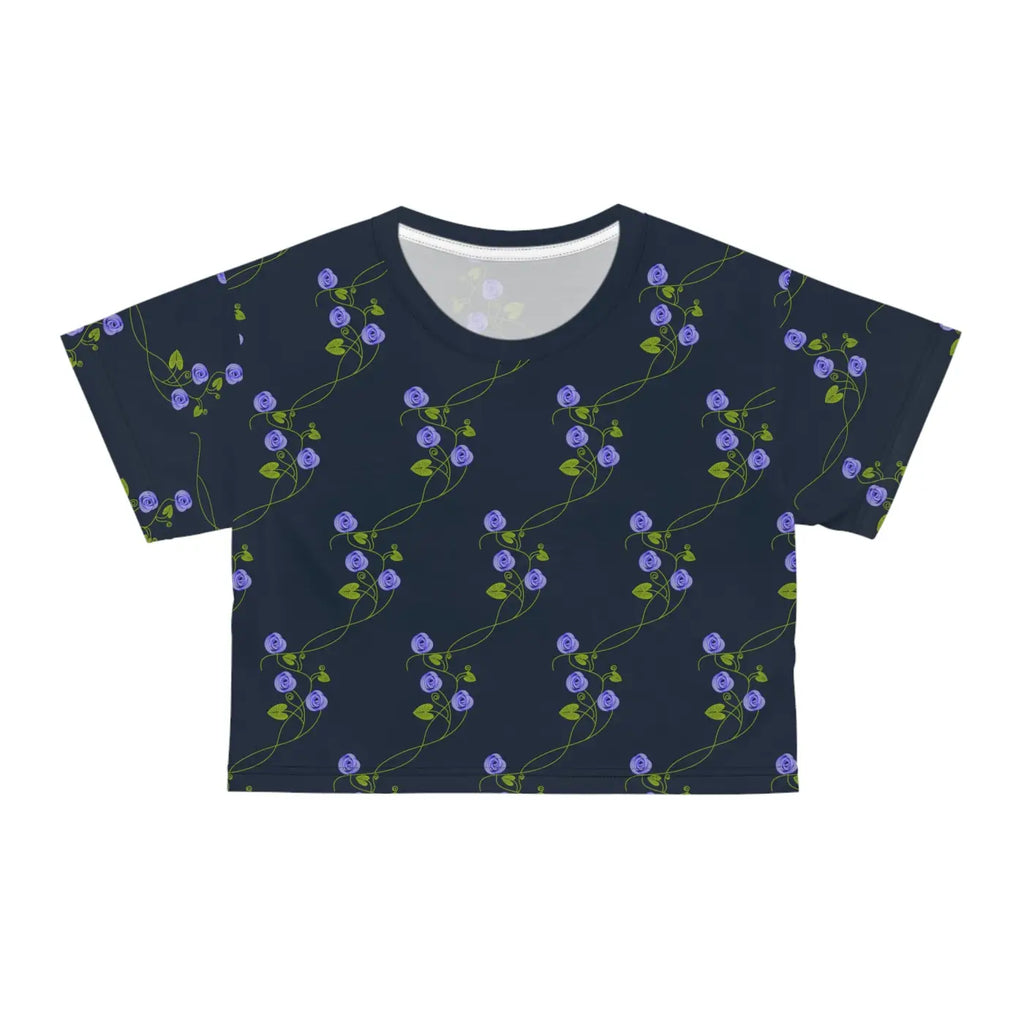 Purple Flowers AOP Crop Tee - Navy Blue Floral - DipaliZ