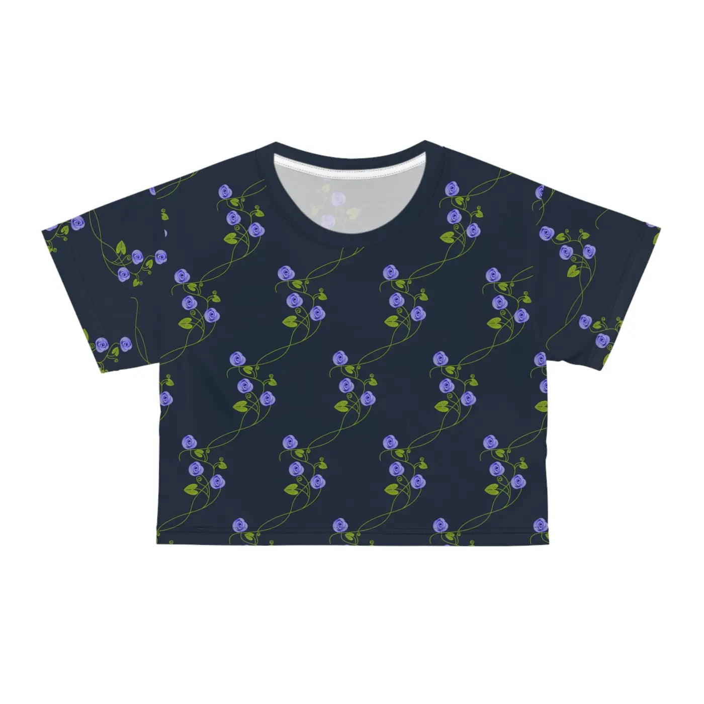 Purple Flowers AOP Crop Tee - Navy Blue Floral - DipaliZ