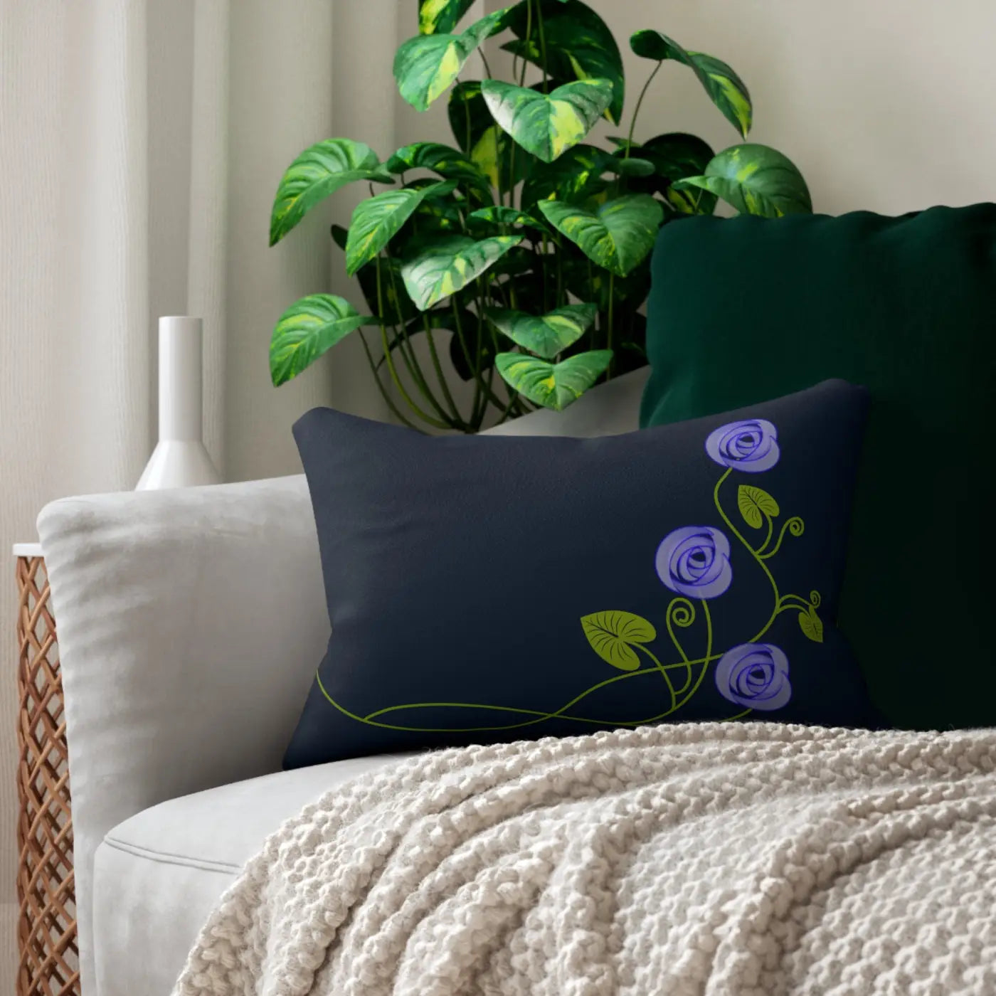 Purple Floral Spun Polyester Lumbar Pillow - Home Decor - DipaliZ