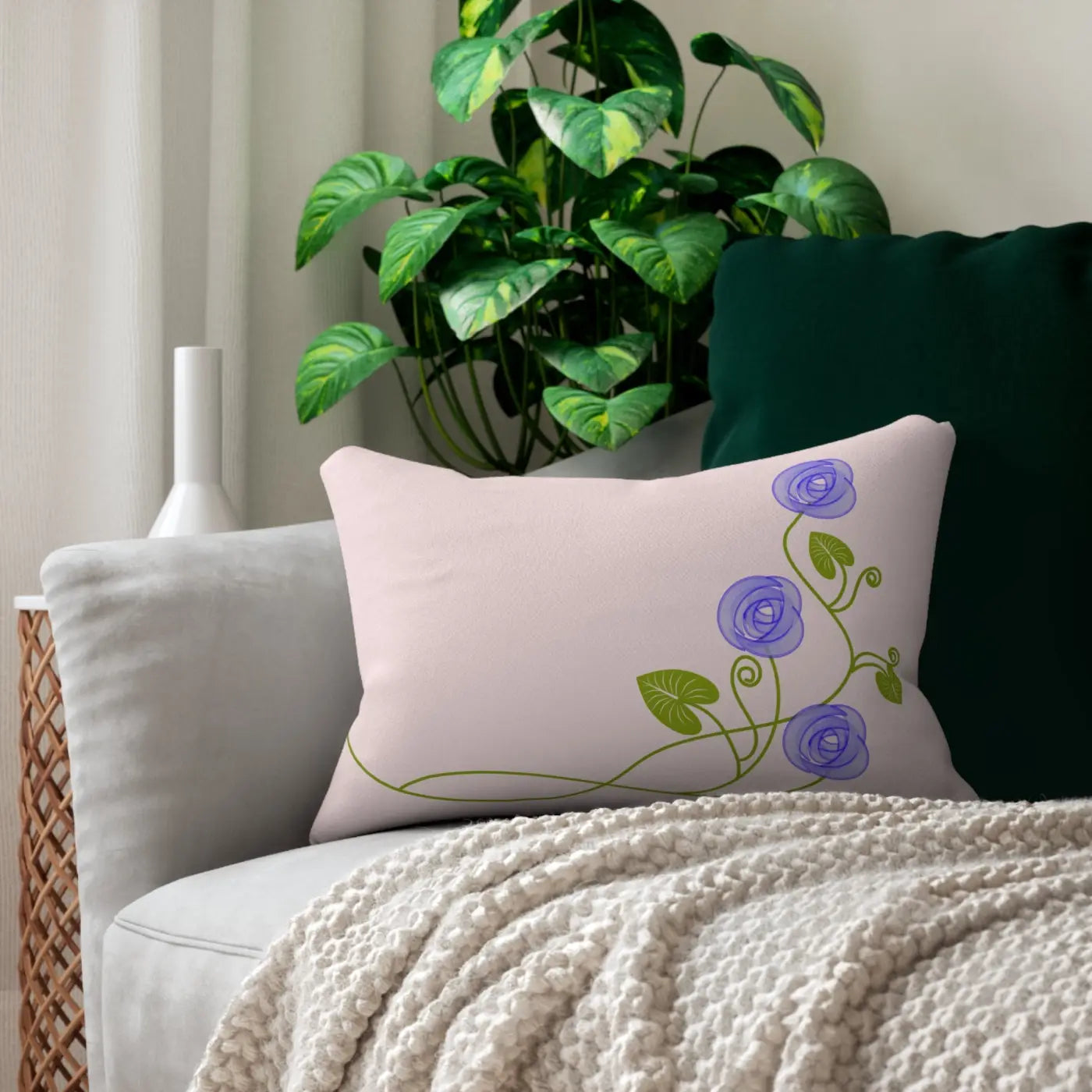 Purple Floral Spun Polyester Lumbar Pillow - Home Decor - DipaliZ