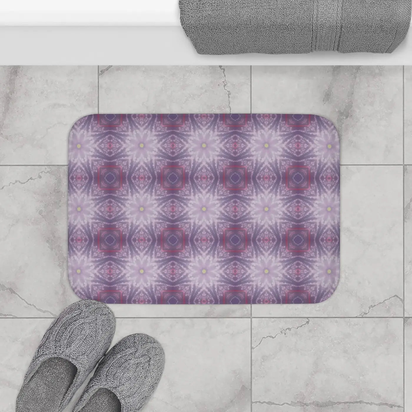 Purple Geometric Bath Mat - Elegant Bathroom Comfort - DipaliZ