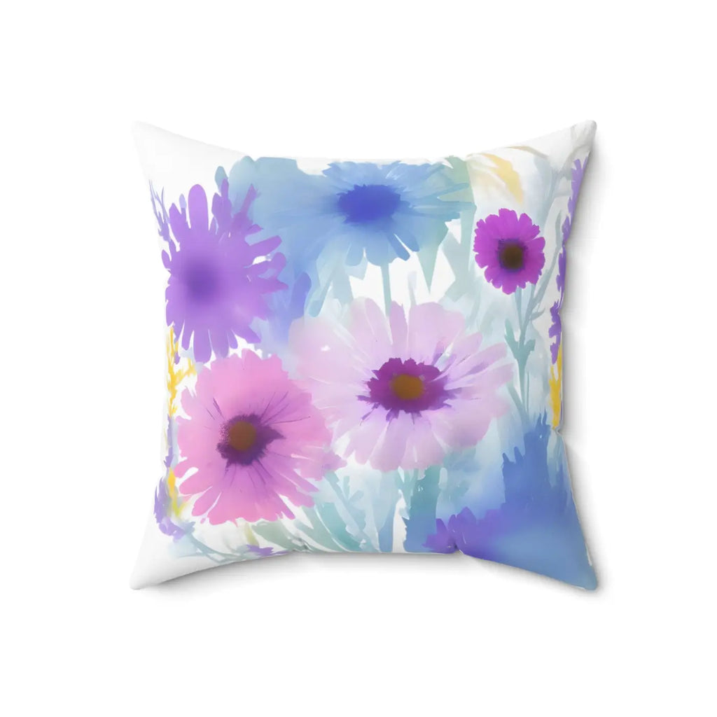 Polyester Square Pillow - Pink Flowers Spun Design - DipaliZ