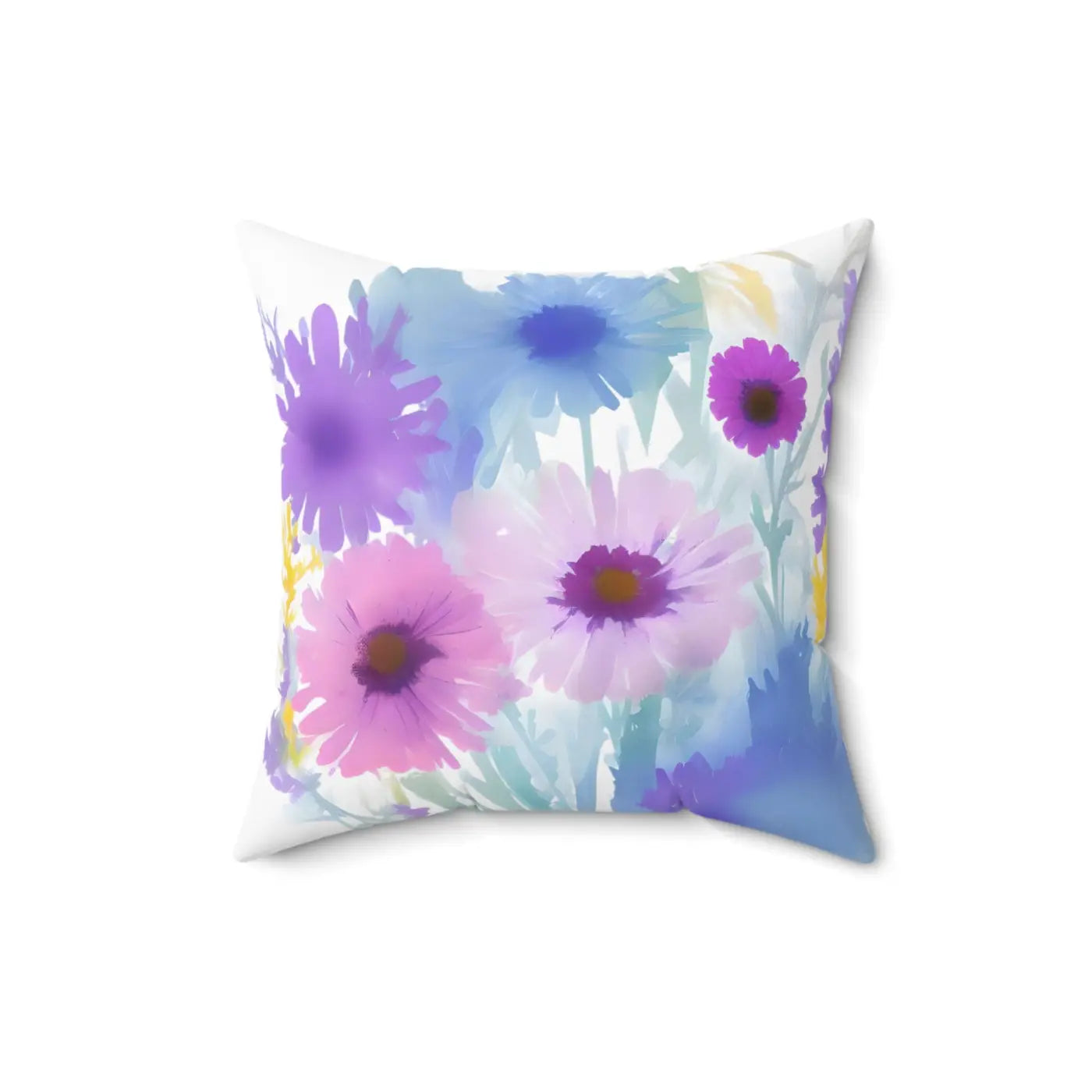 Polyester Square Pillow - Pink Flowers Spun Design - DipaliZ