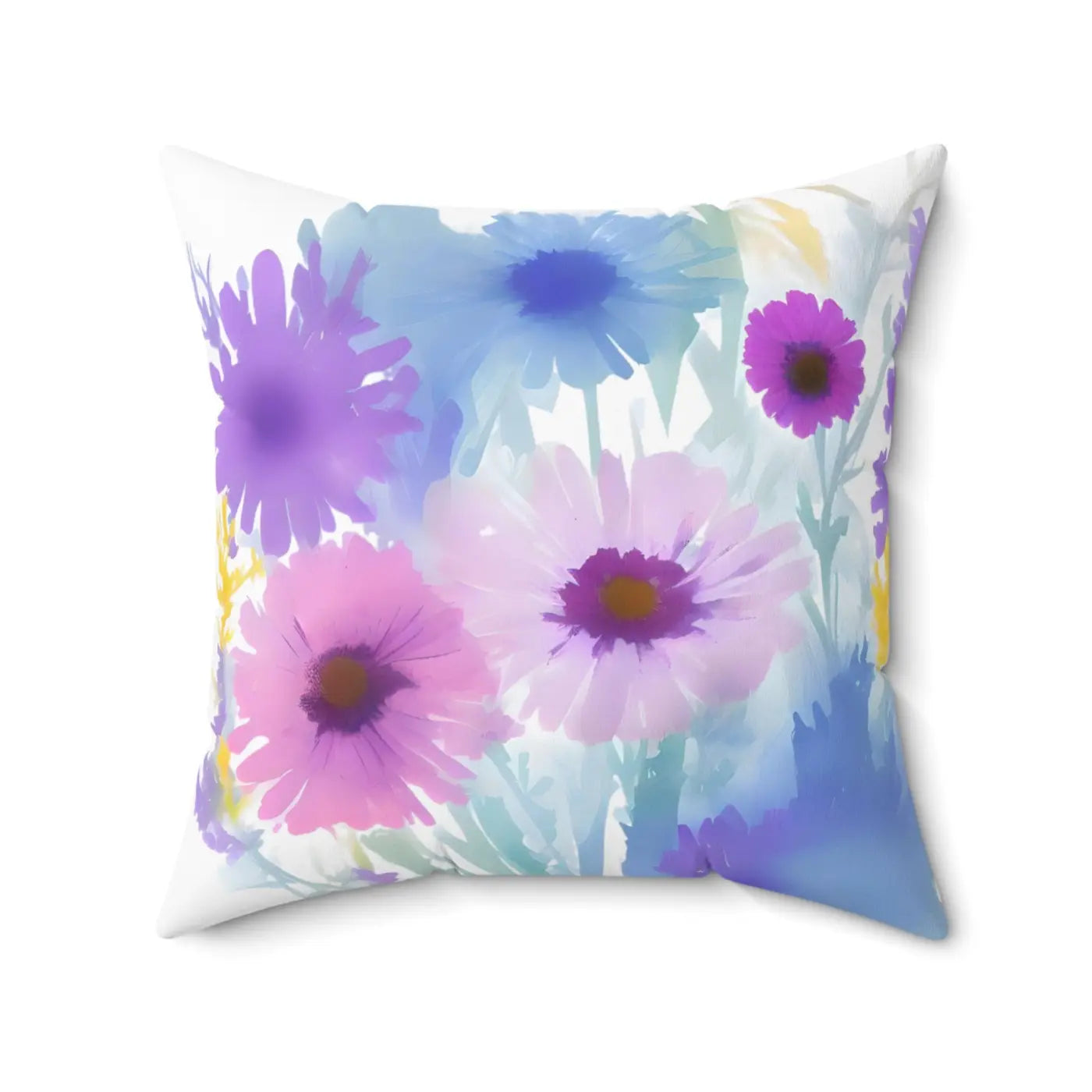 Polyester Square Pillow - Pink Flowers Spun Design - DipaliZ