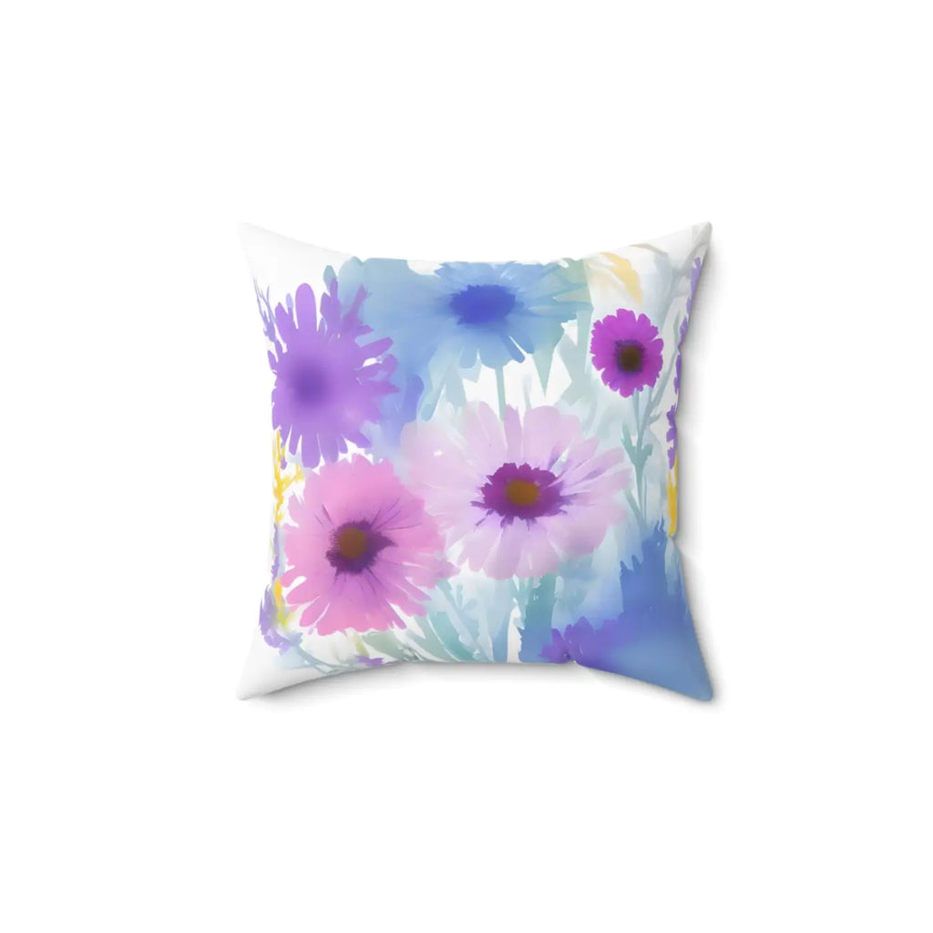 Polyester Square Pillow - Pink Flowers Spun Design - DipaliZ
