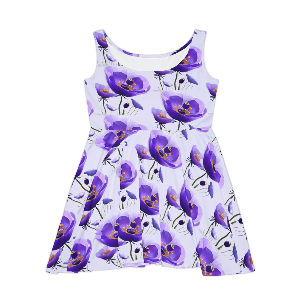 Purple Poppy Skater Dress - Floral Print Design - DipaliZ