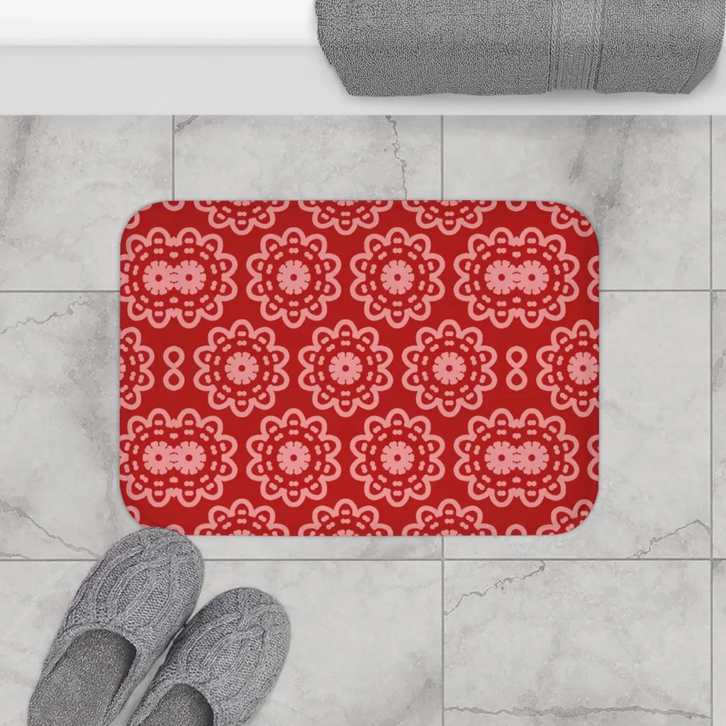 Red Geometric Bath Mat - Plush Comfort and Style - DipaliZ