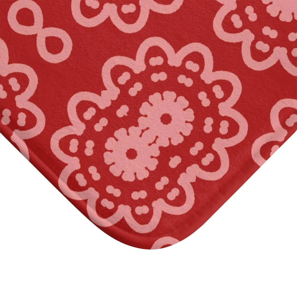 Red Geometric Bath Mat - Plush Comfort and Style - DipaliZ