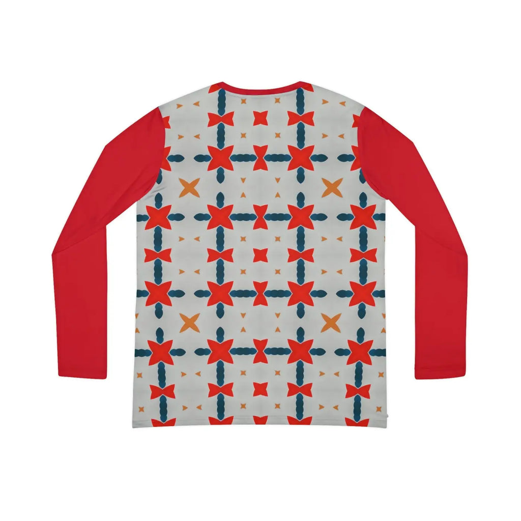 Red Pattern Long Sleeve V Neck Tee - Bold Energy - DipaliZ