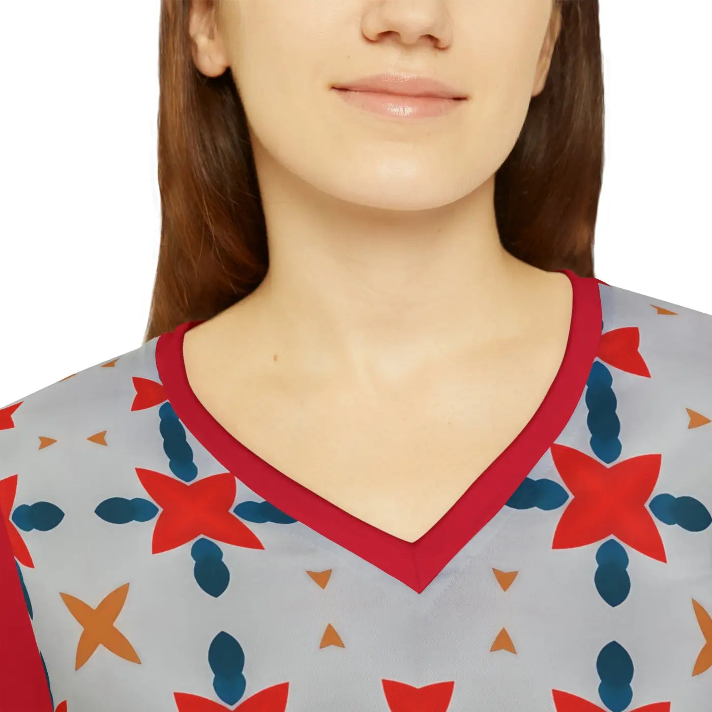 Red Pattern Long Sleeve V Neck Tee - Bold Energy - DipaliZ