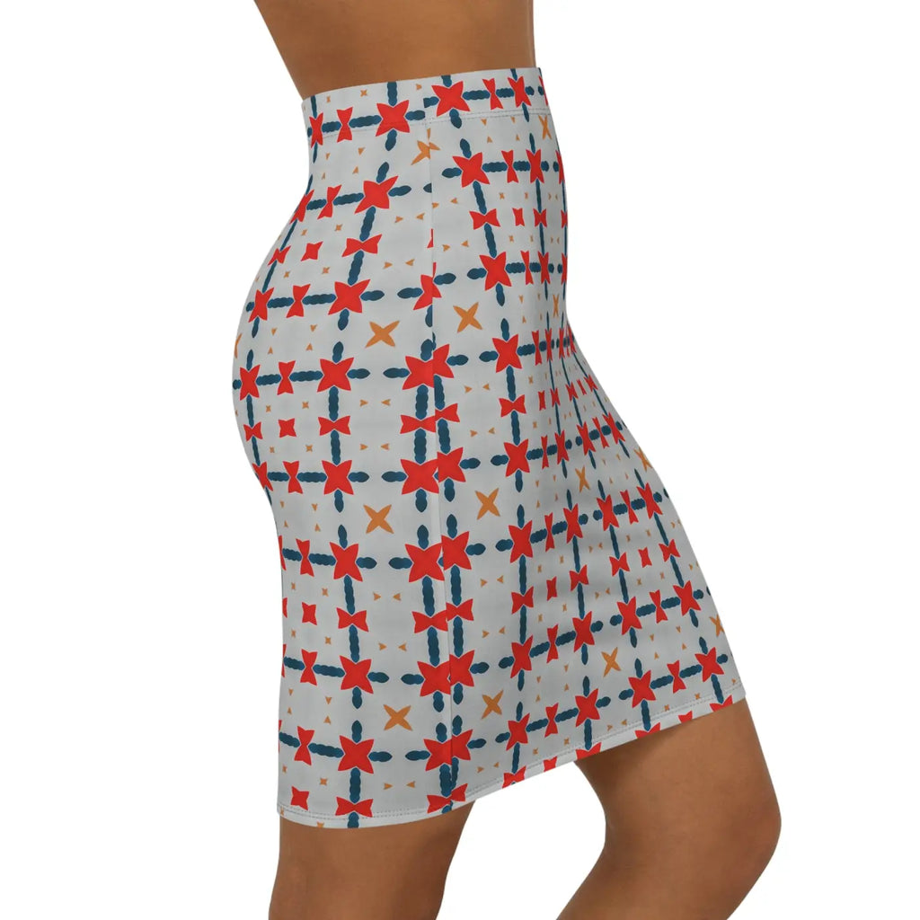 Red Pattern Mini Skirt - Bold Grey Design - DipaliZ