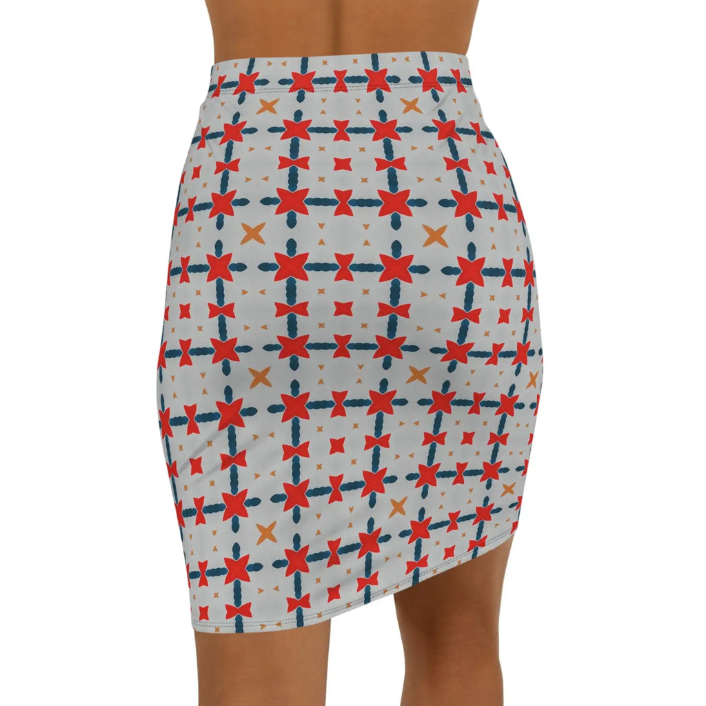 Red Pattern Mini Skirt - Bold Grey Design - DipaliZ