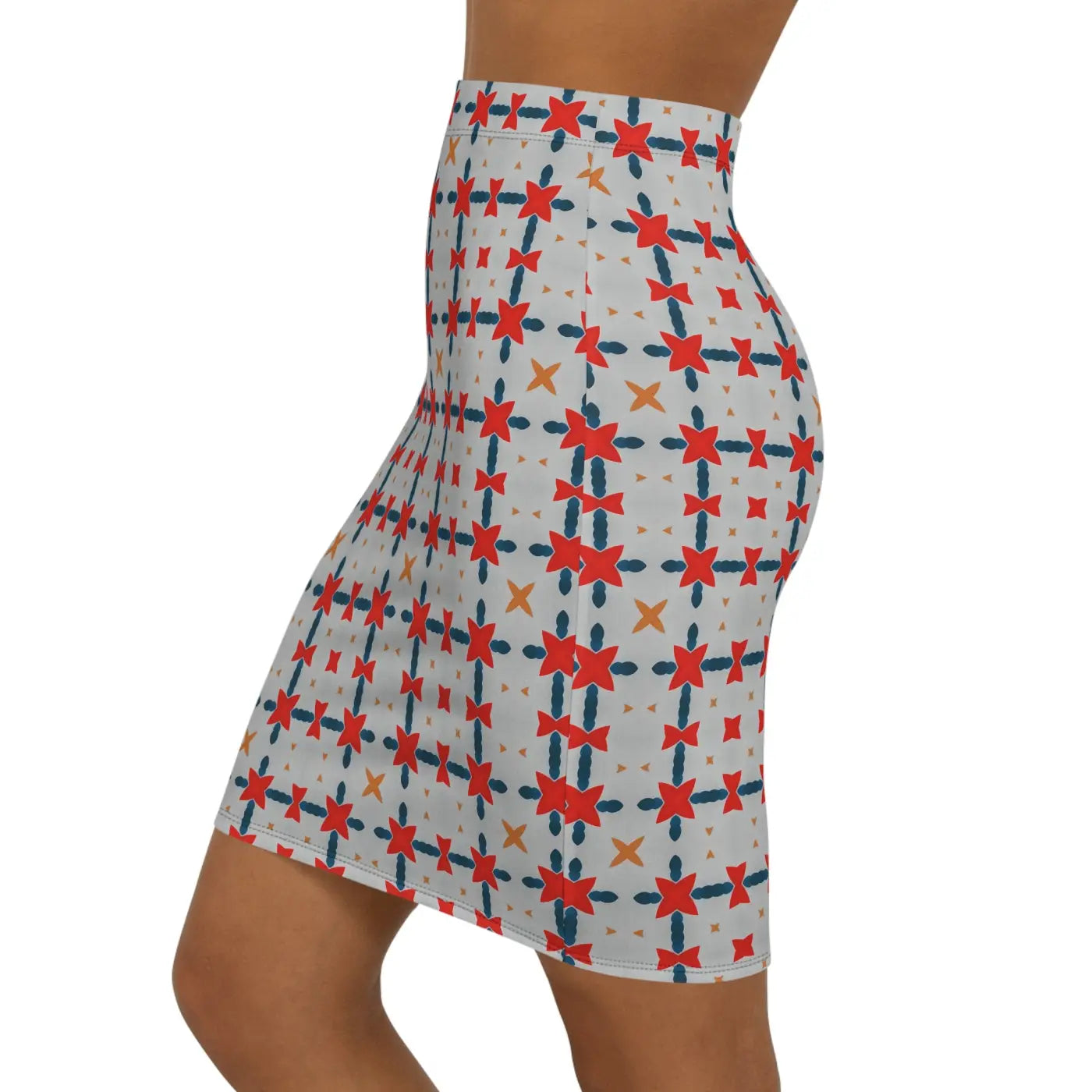 Red Pattern Mini Skirt - Bold Grey Design - DipaliZ