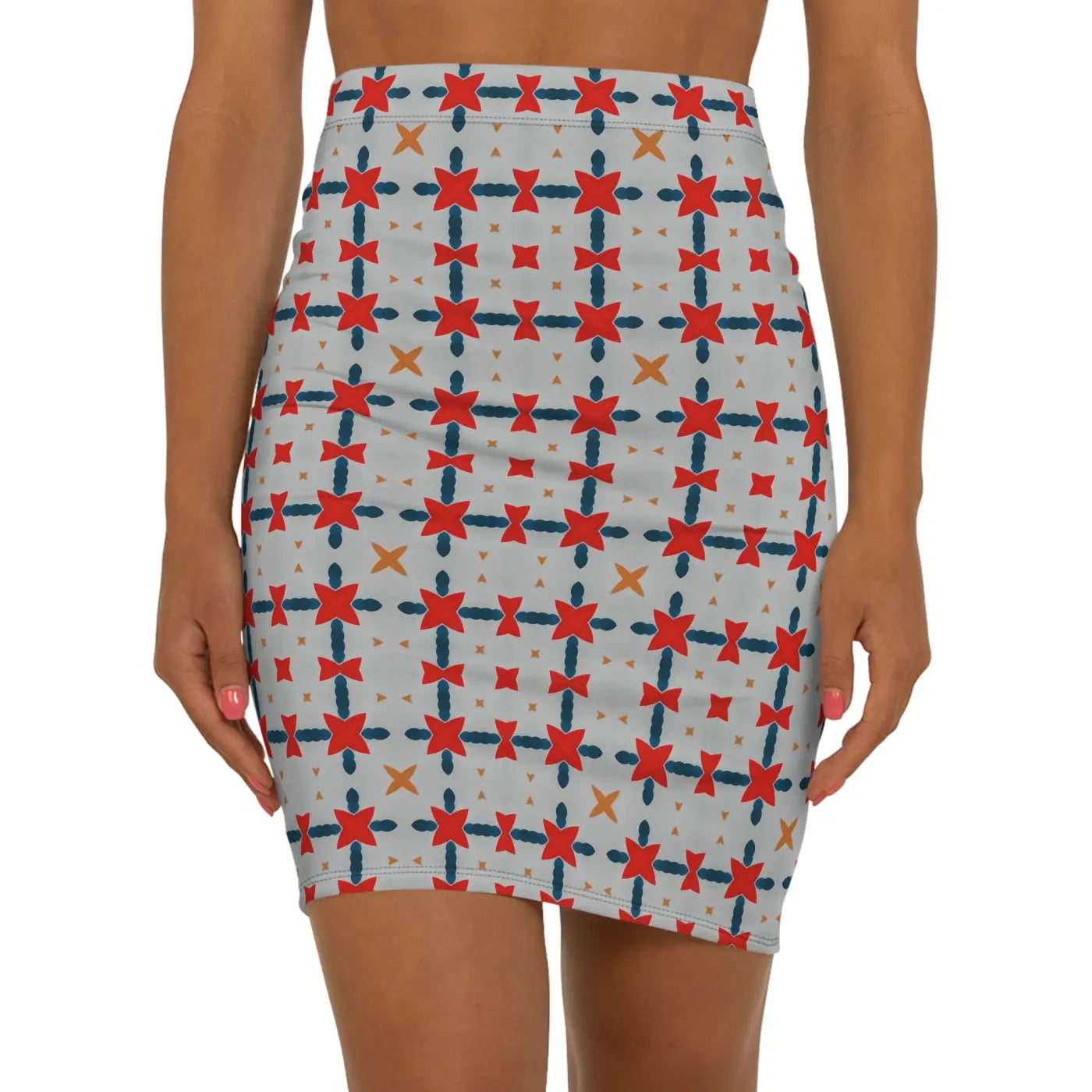 Red Pattern Mini Skirt - Bold Grey Design - DipaliZ