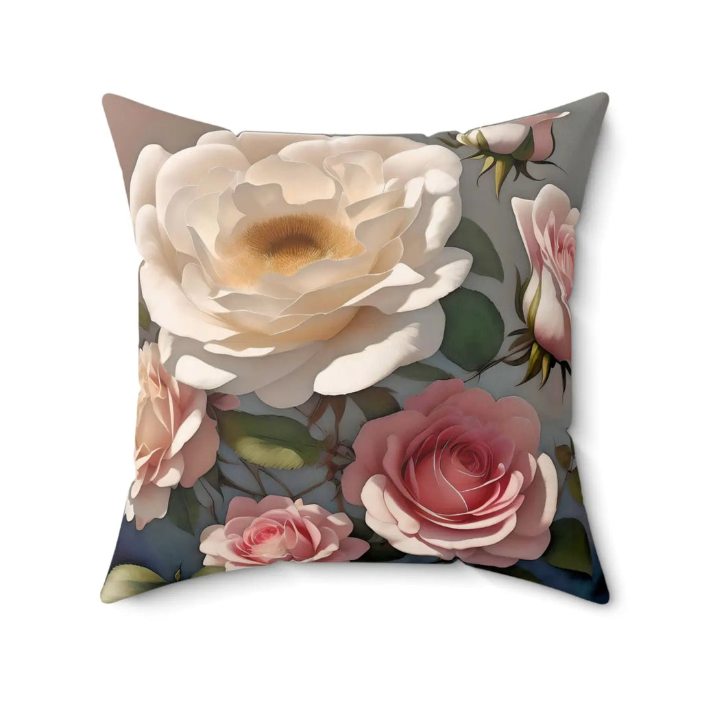 Rose Flowers Polyester Square Pillow - Spun Comfort - DipaliZ