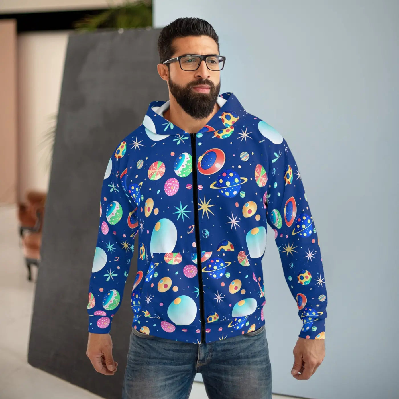 Cosmic Unisex Zip Hoodie - Winter Adventure Style - DipaliZ
