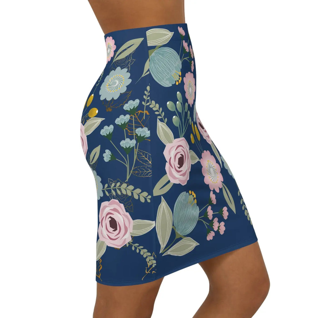Spring Florals Navy Blue Mini Skirt - Floral Print - DipaliZ