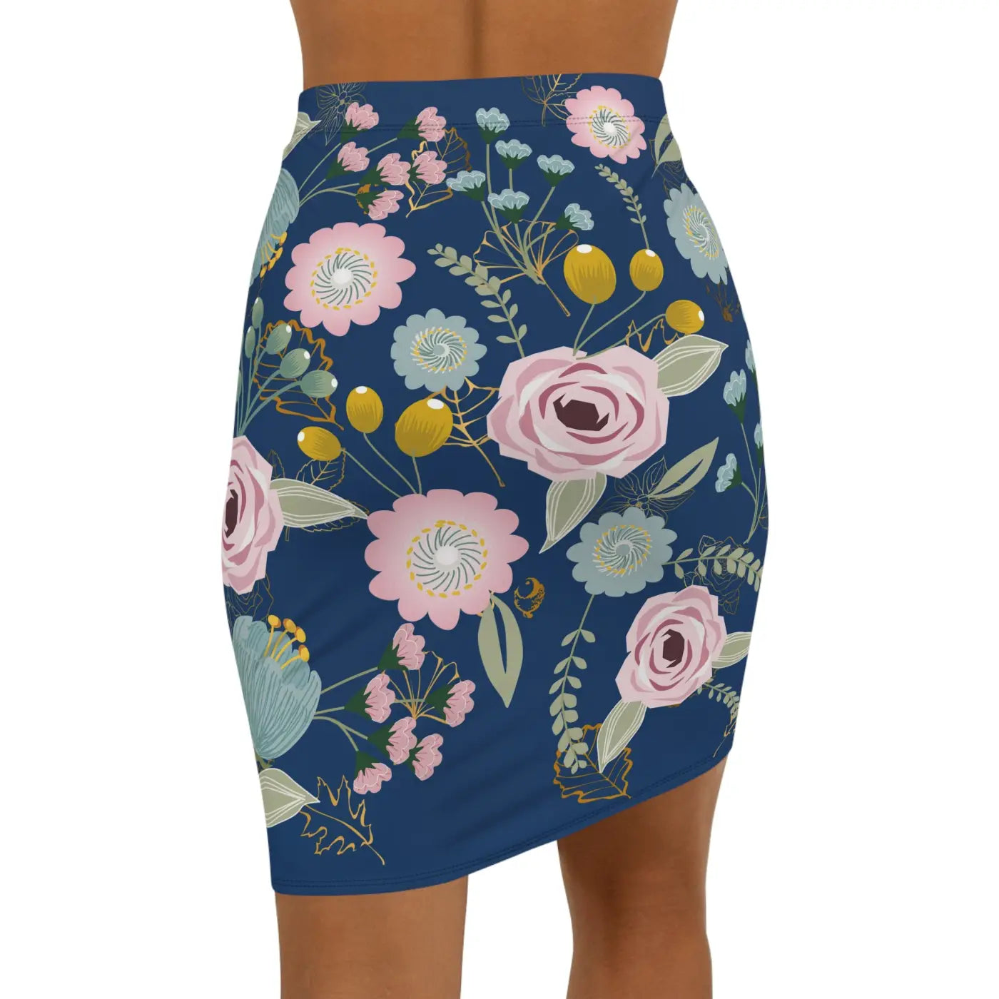 Spring Florals Navy Blue Mini Skirt - Floral Print - DipaliZ