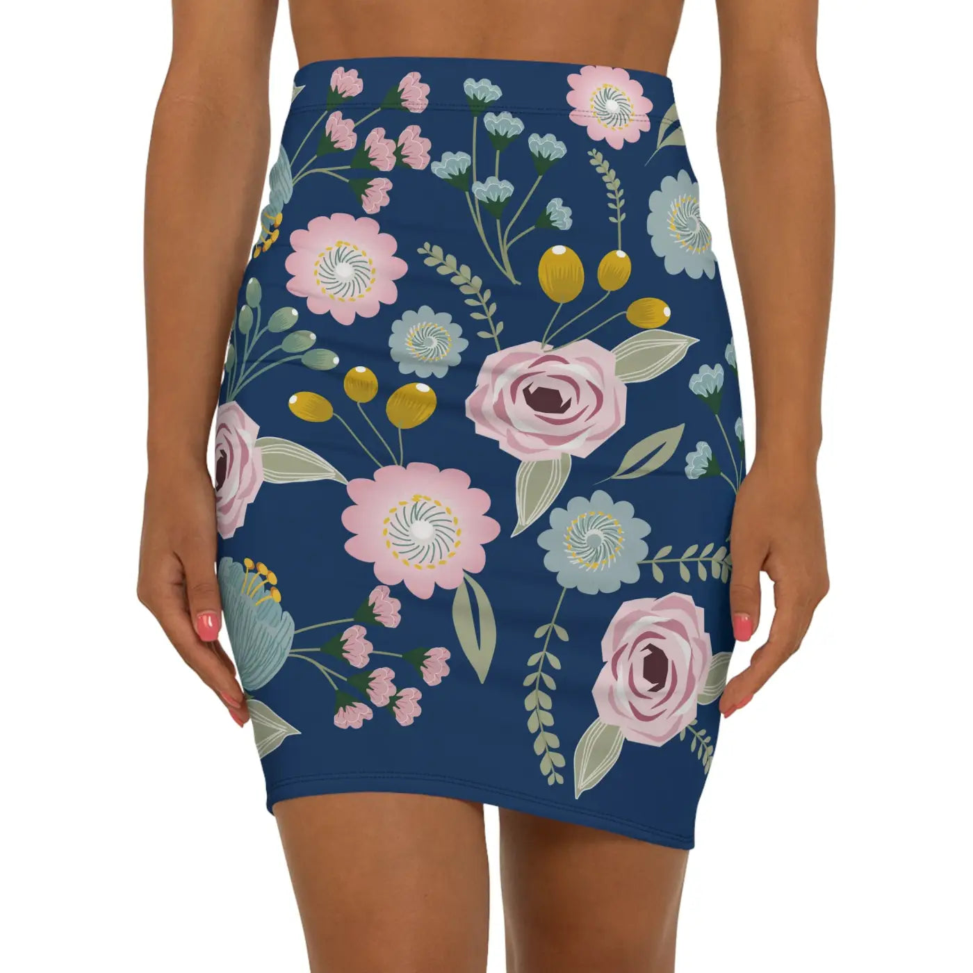 Spring Florals Navy Blue Mini Skirt - Floral Print - DipaliZ