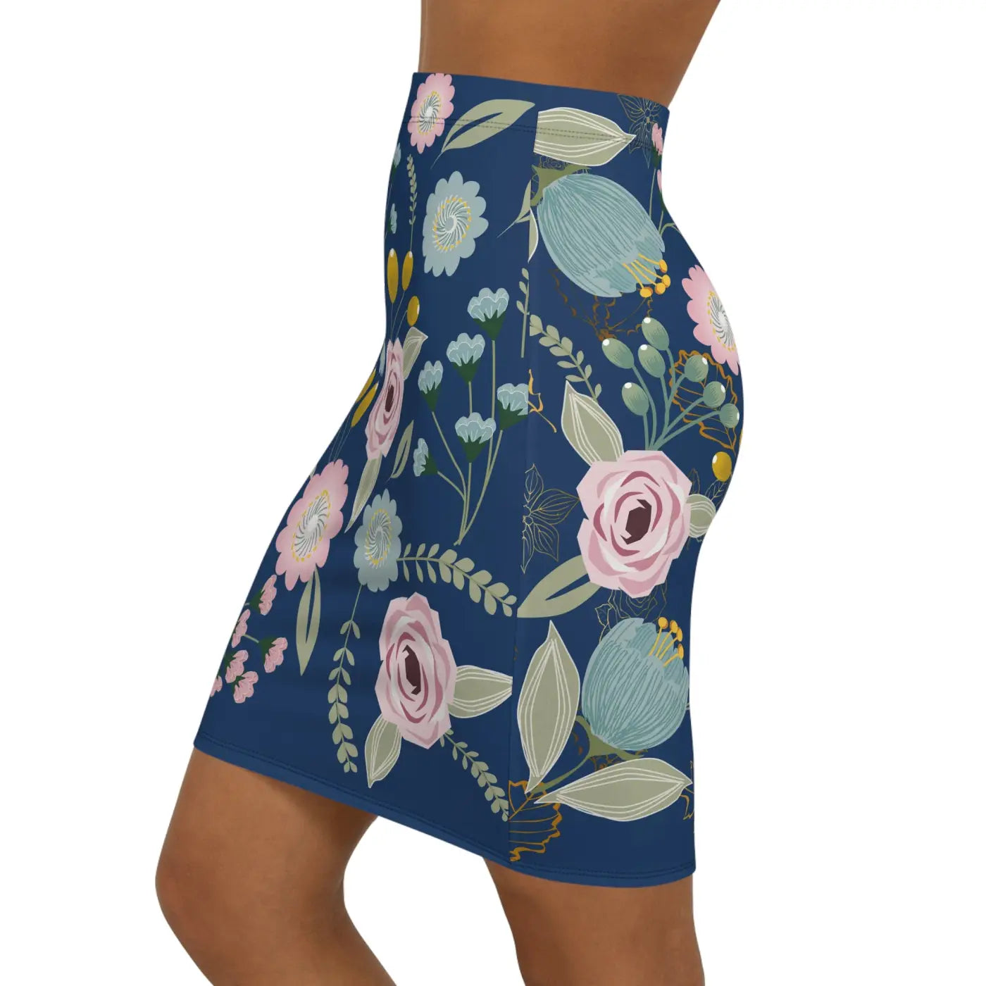 Spring Florals Navy Blue Mini Skirt - Floral Print - DipaliZ