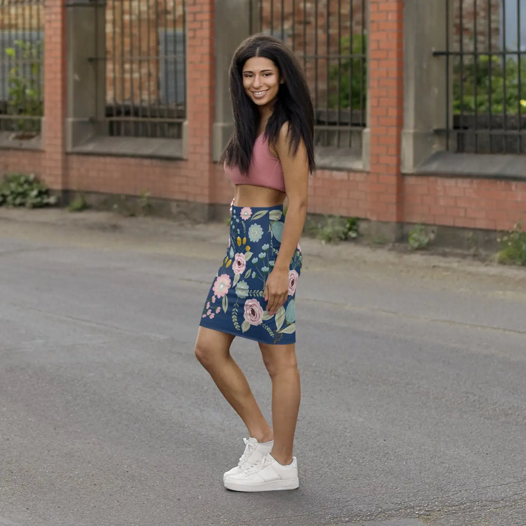 Spring Florals Navy Blue Mini Skirt - Floral Print - DipaliZ