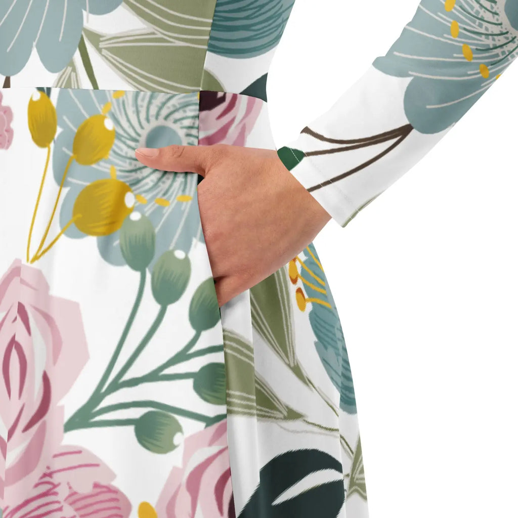Floral Midi Dress - Long Sleeve Spring Flowers - DipaliZ