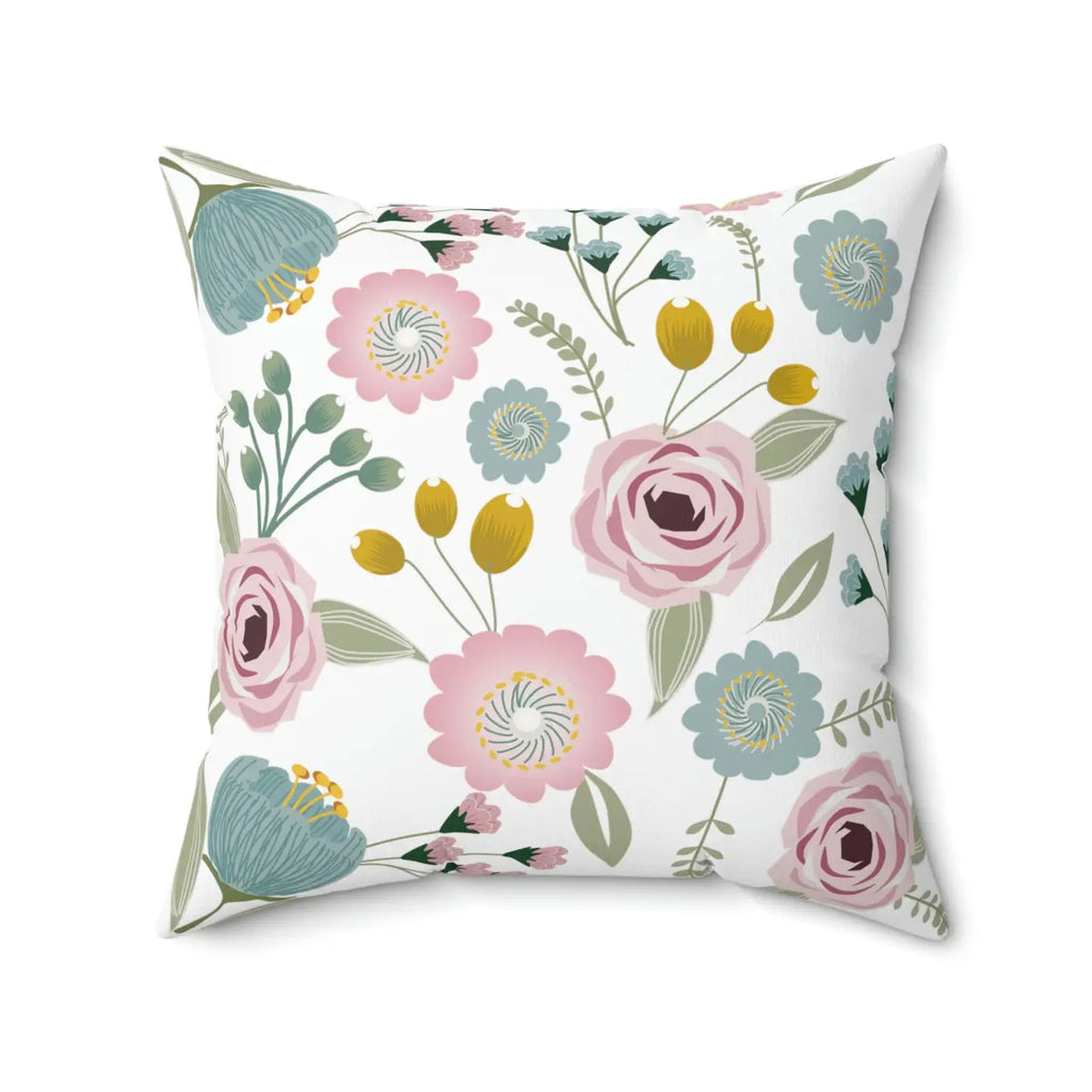 Spring Flowers Polyester Square Pillow - Vibrant Home Decor - DipaliZ