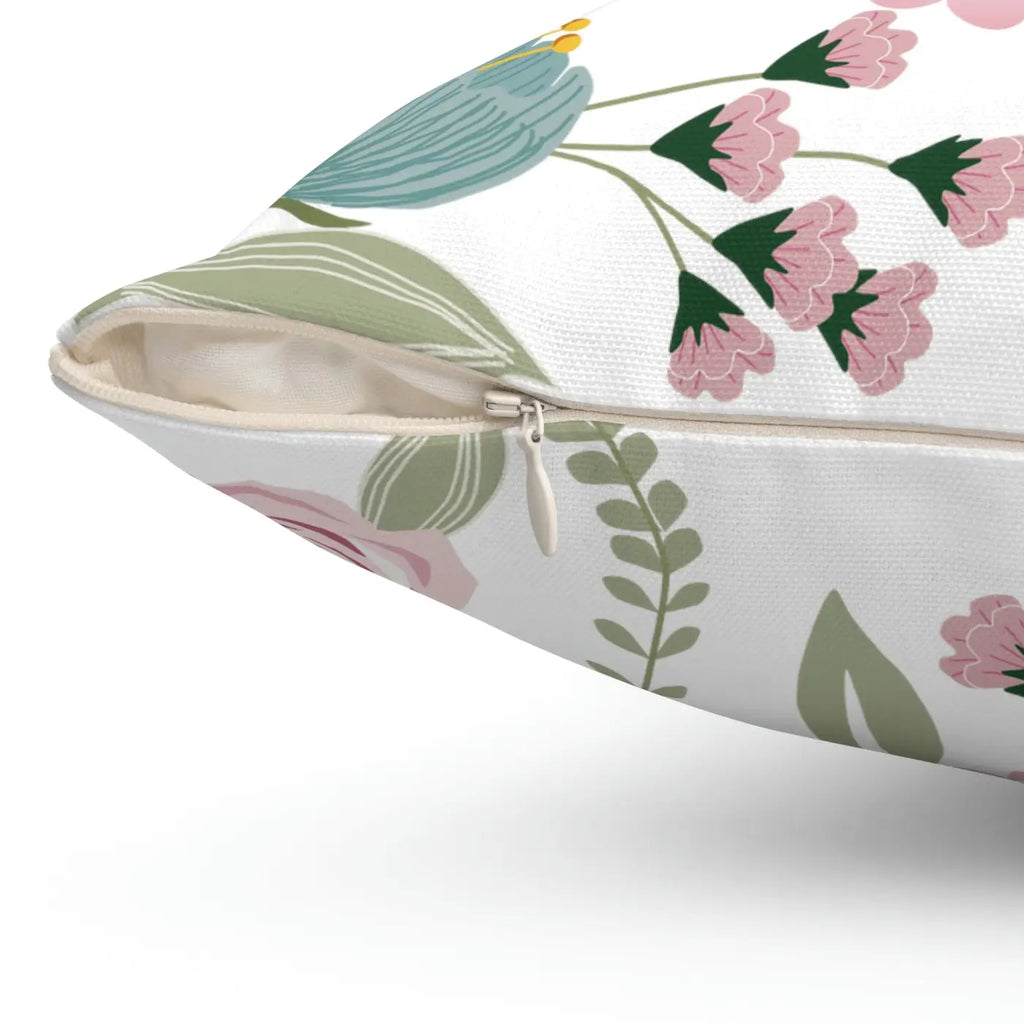 Spring Flowers Polyester Square Pillow - Vibrant Home Decor - DipaliZ