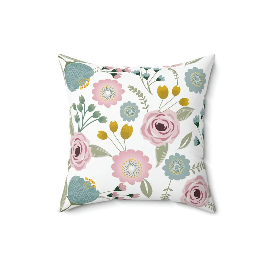 Spring Flowers Polyester Square Pillow - Vibrant Home Decor - DipaliZ
