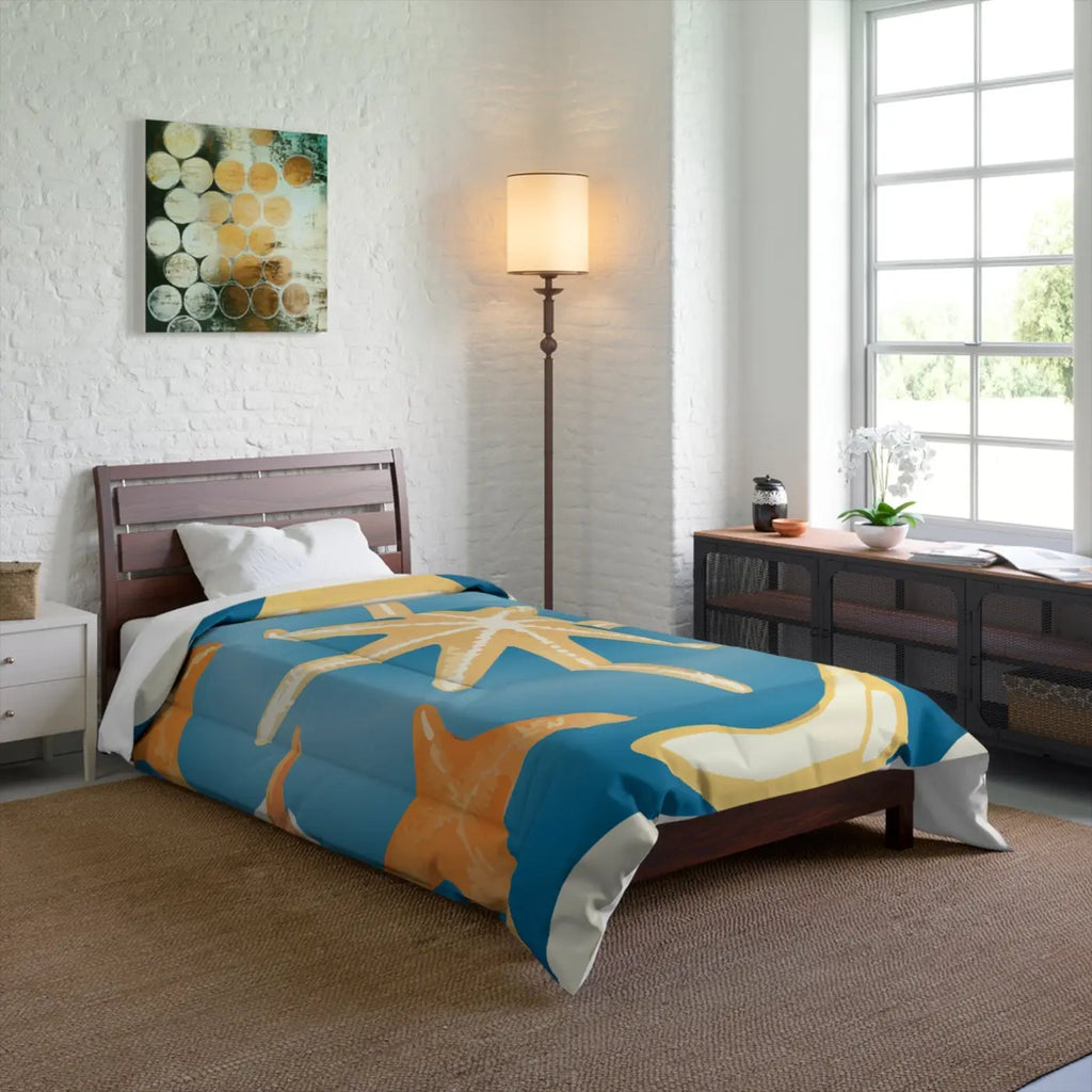Ocean Starfish Quilt - Soft Coastal Fishes Bedding - DipaliZ