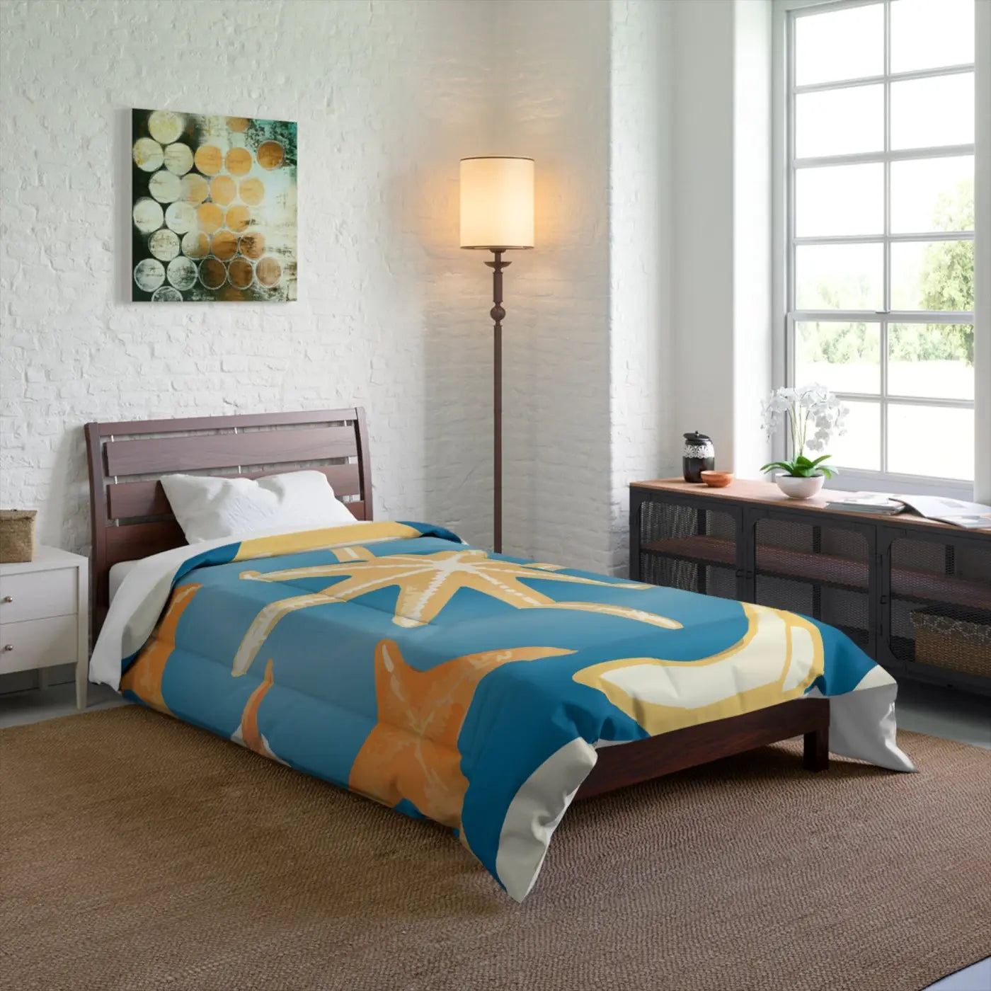 Ocean Starfish Quilt - Soft Coastal Fishes Bedding - DipaliZ