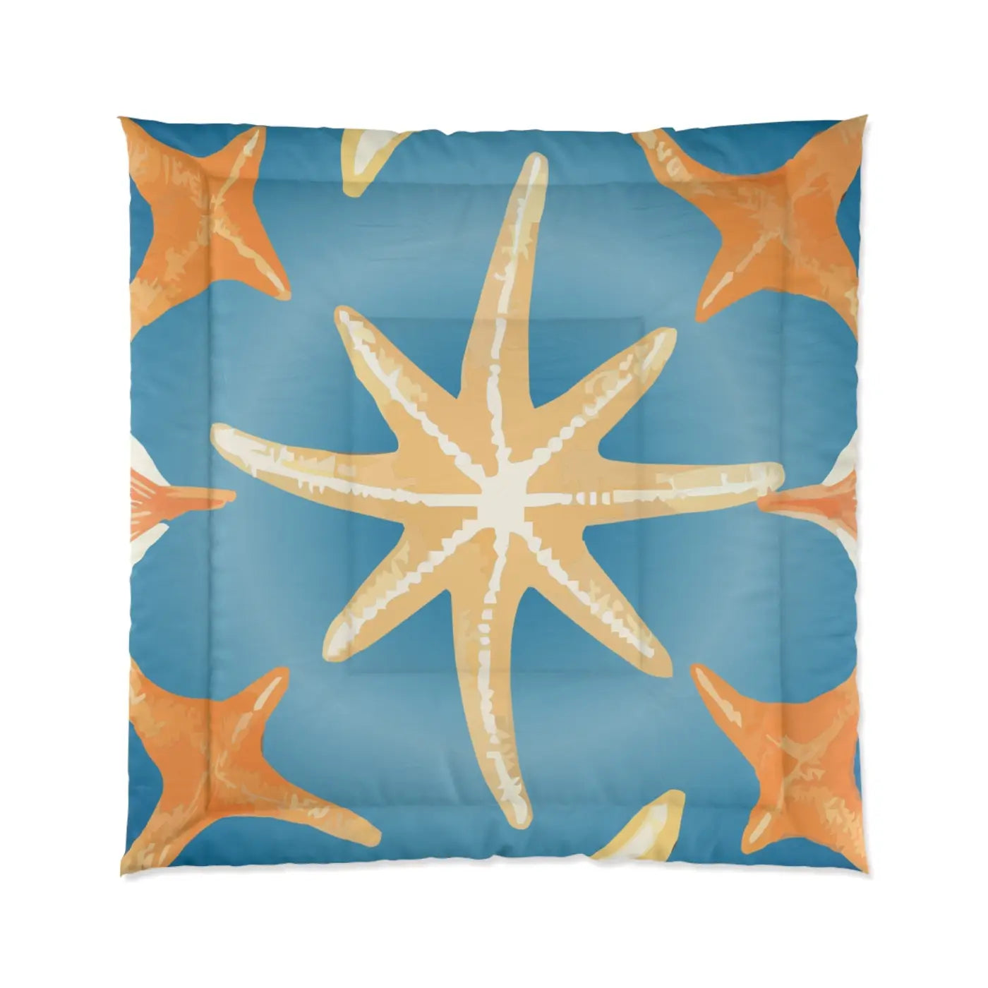Ocean Starfish Quilt - Soft Coastal Fishes Bedding - DipaliZ
