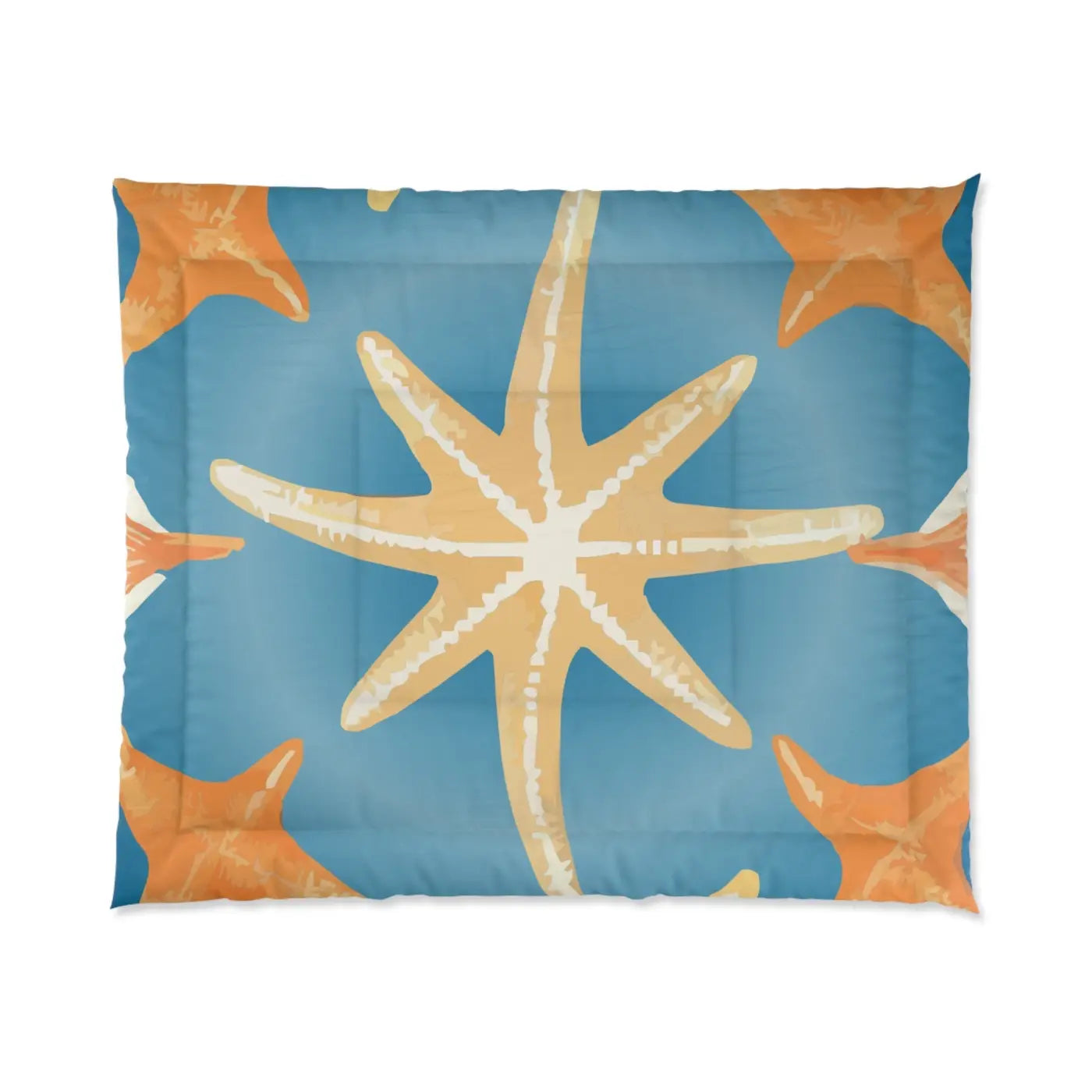 Ocean Starfish Quilt - Soft Coastal Fishes Bedding - DipaliZ