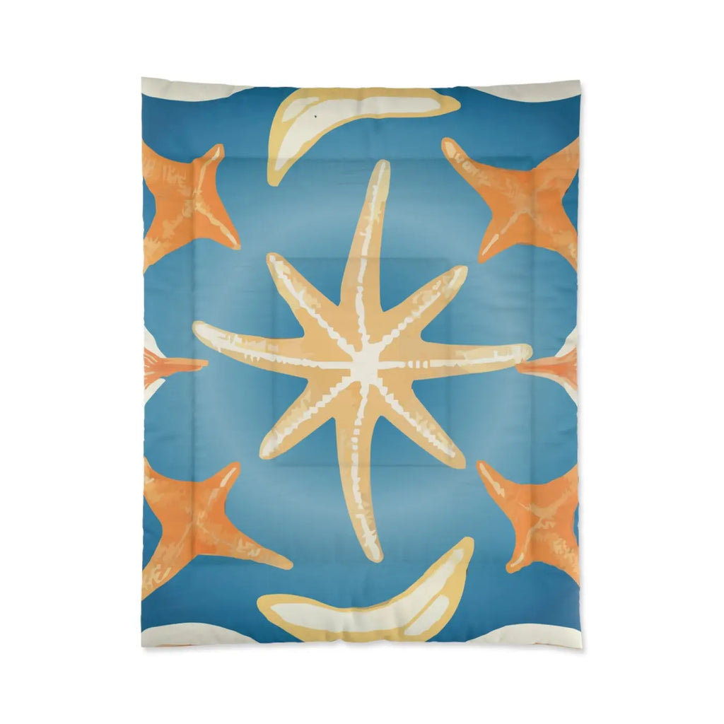 Ocean Starfish Quilt - Soft Coastal Fishes Bedding - DipaliZ