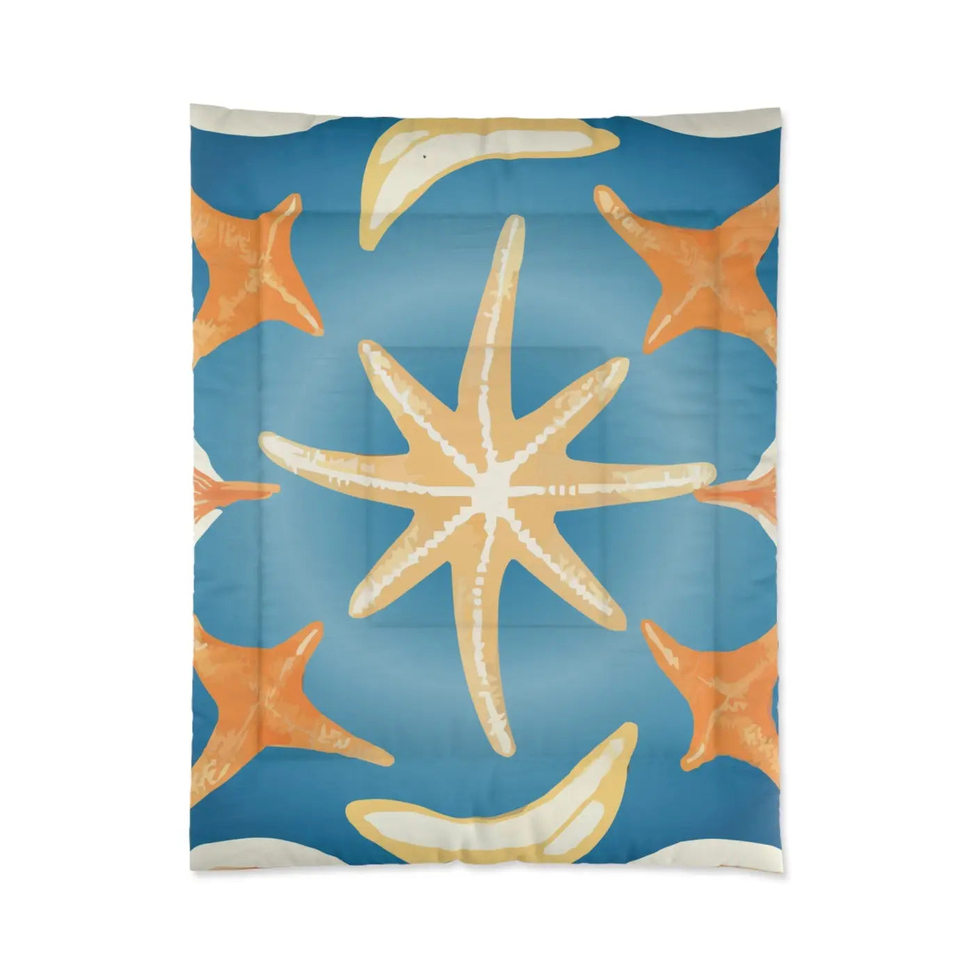 Ocean Starfish Quilt - Soft Coastal Fishes Bedding - DipaliZ