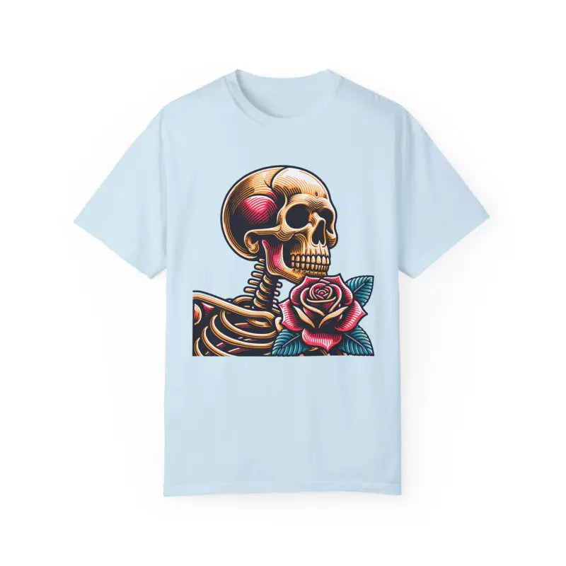 Skull With Rose Tee - Edgy Cotton Skeleton Design - DipaliZ